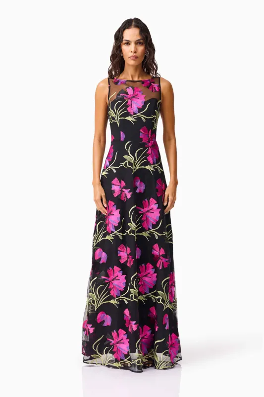 Amaya Gown in Black & Pink Floral sold by Elliatt