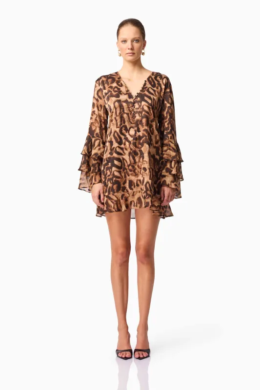 CURAAE Zali Long Sleeve Mini Dress in Leopard Print sold by Elliatt
