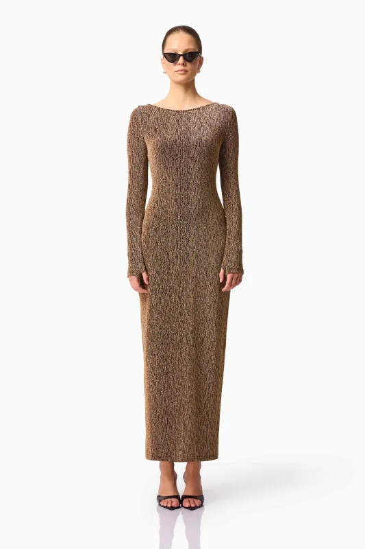 CURAAE Emery Long Sleeve Maxi Dress in Gold made by Elliatt