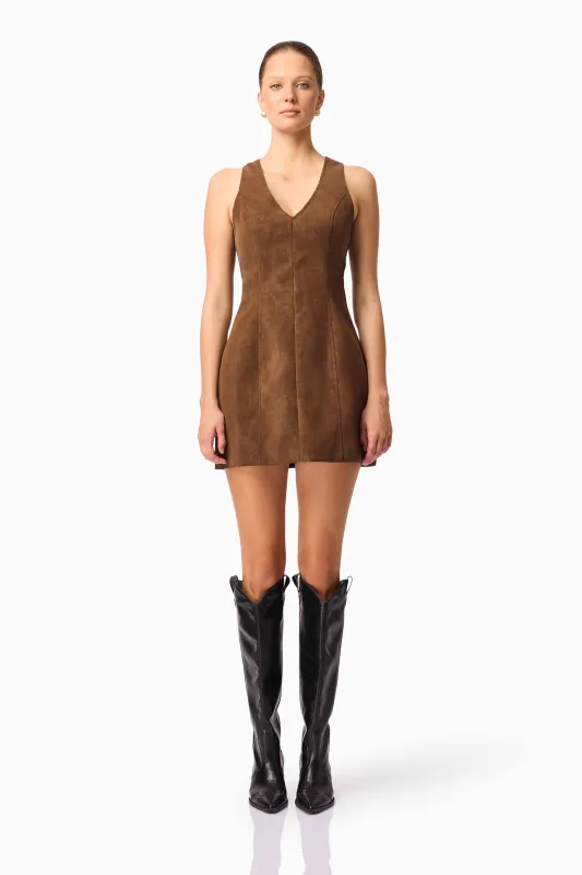 CURAAE Venus Suede Mini Dress in Brown sold by Elliatt