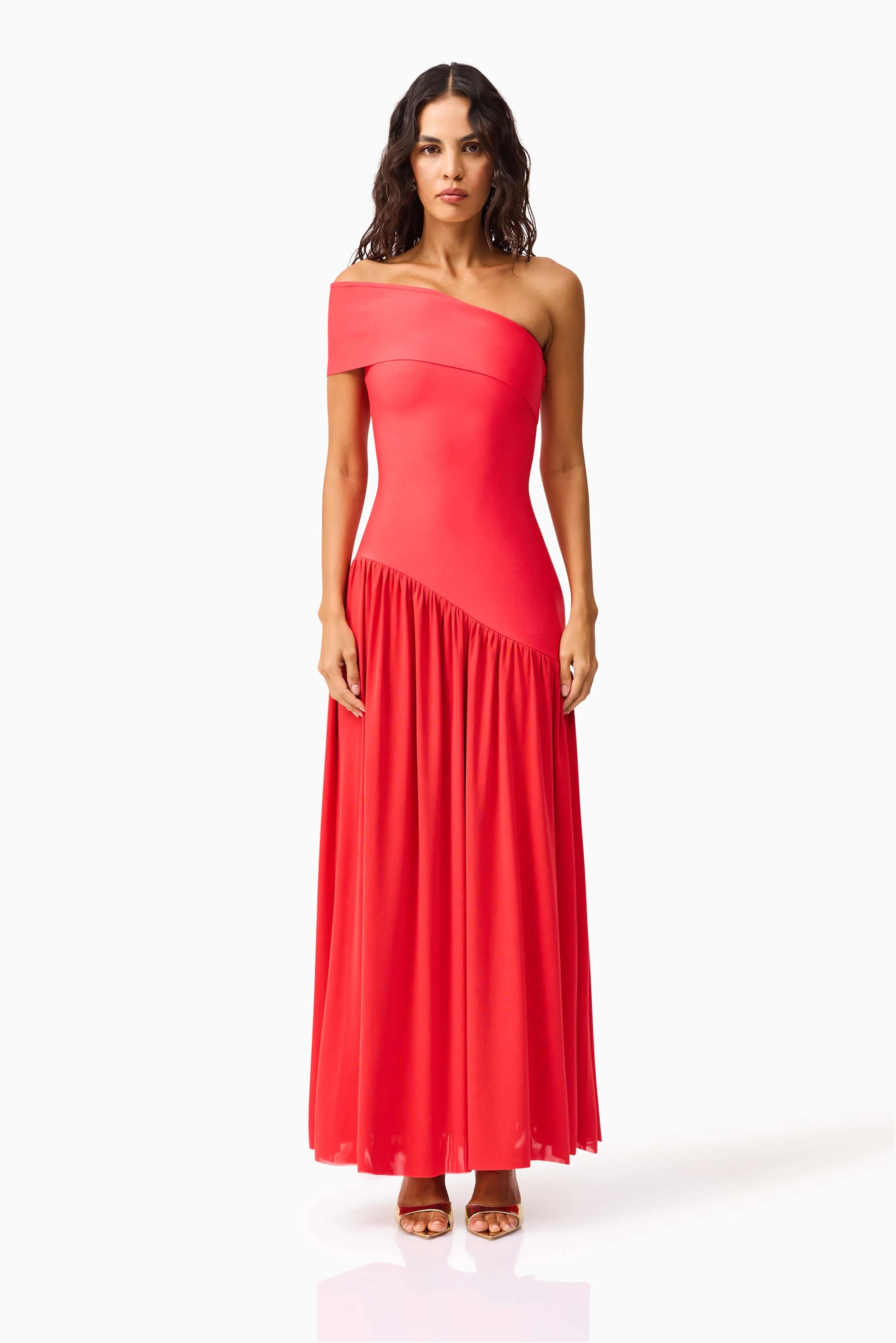 Jesselle Off The Shoulder Gown in Red sold by Elliatt