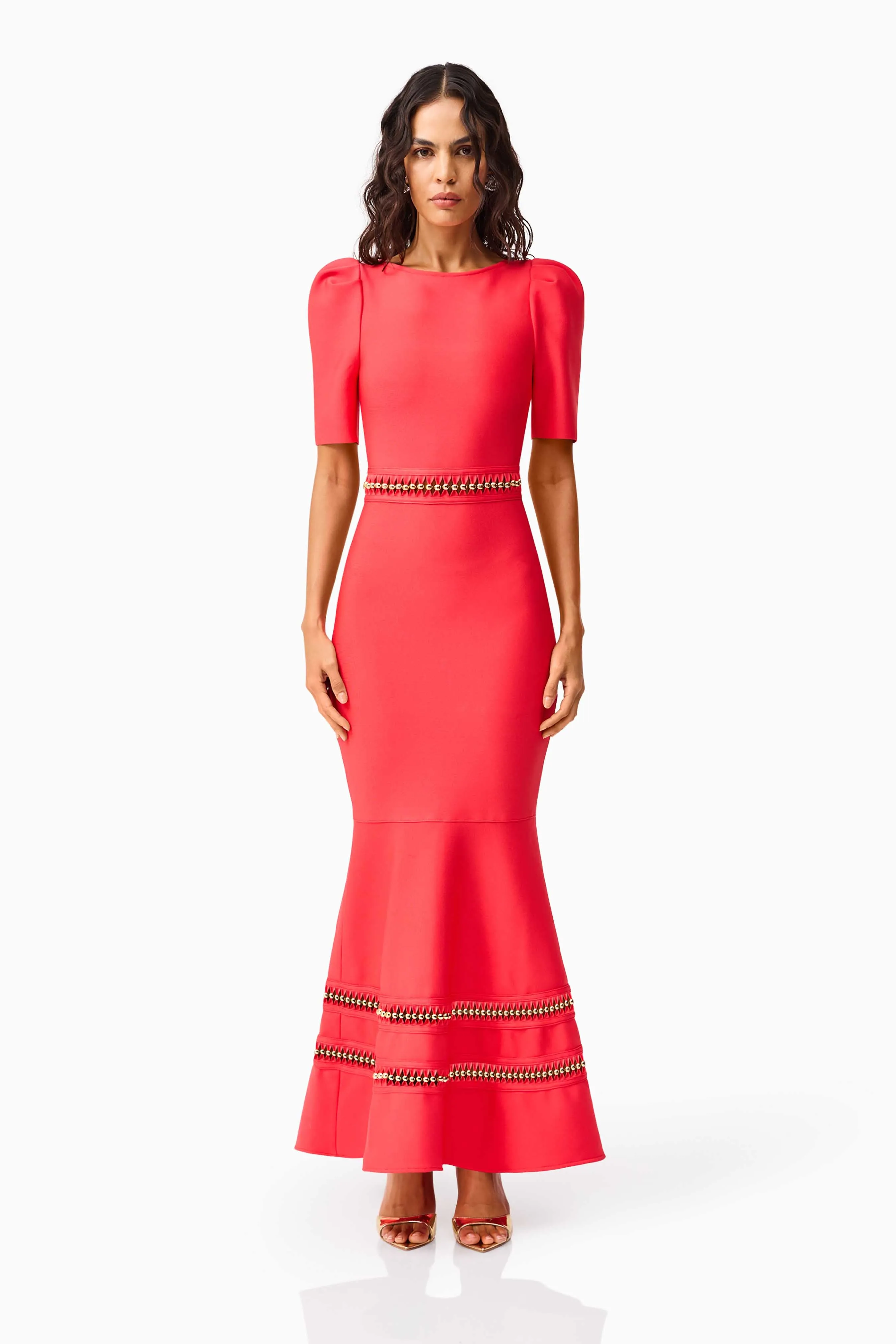 Jesselle Short Sleeve Gown in Red sold by Elliatt