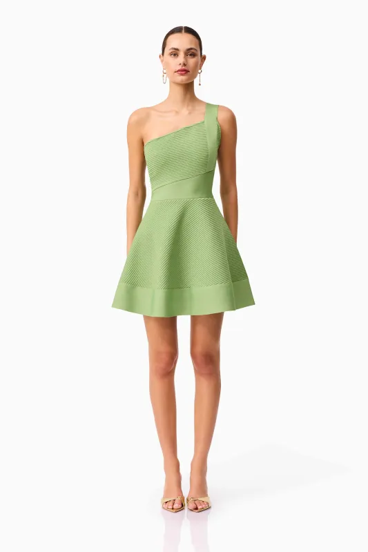 Seraphina One Shoulder Mini Dress in Green sold by Elliatt