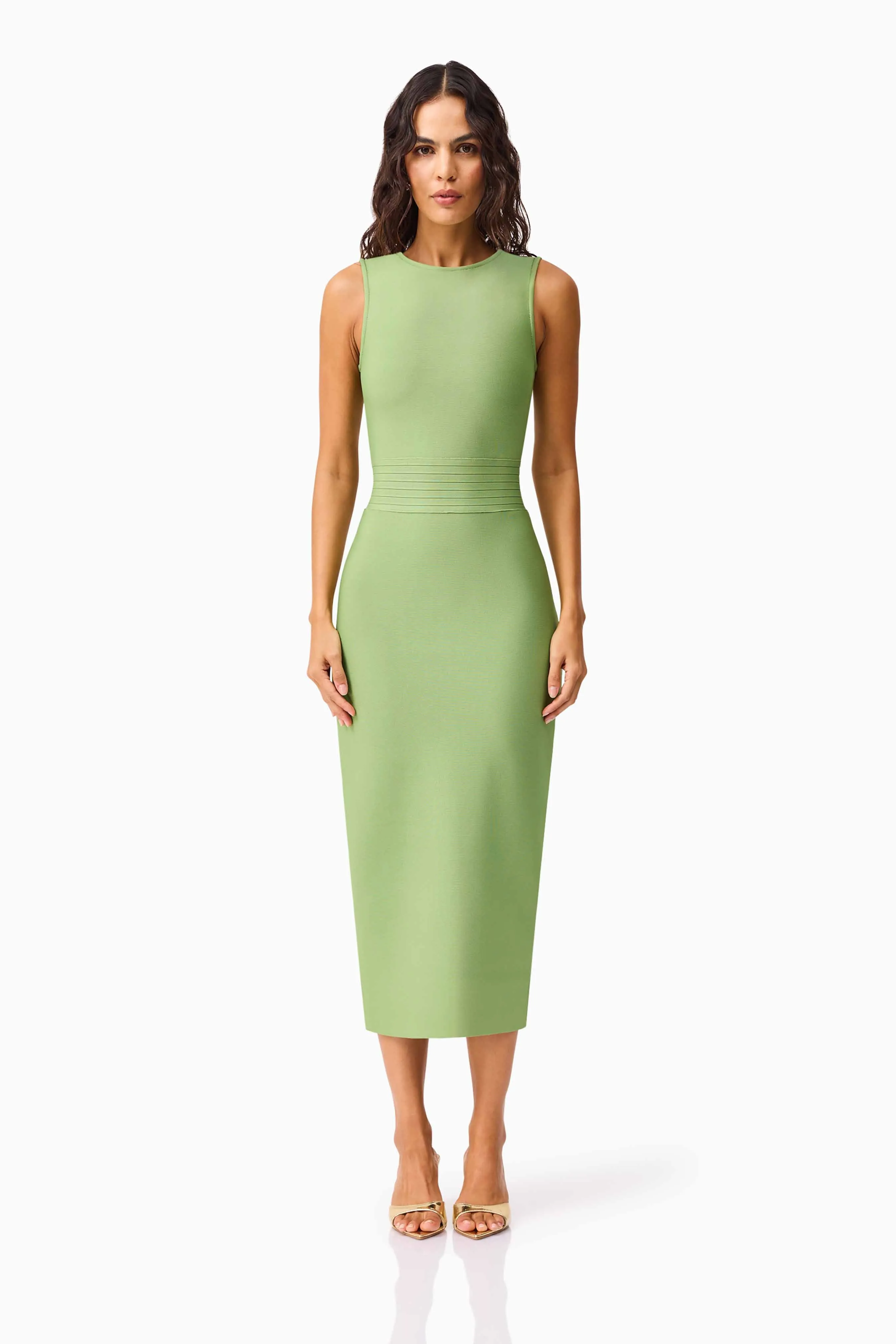 Seraphina Fitted Midi Dress in Green sold by Elliatt