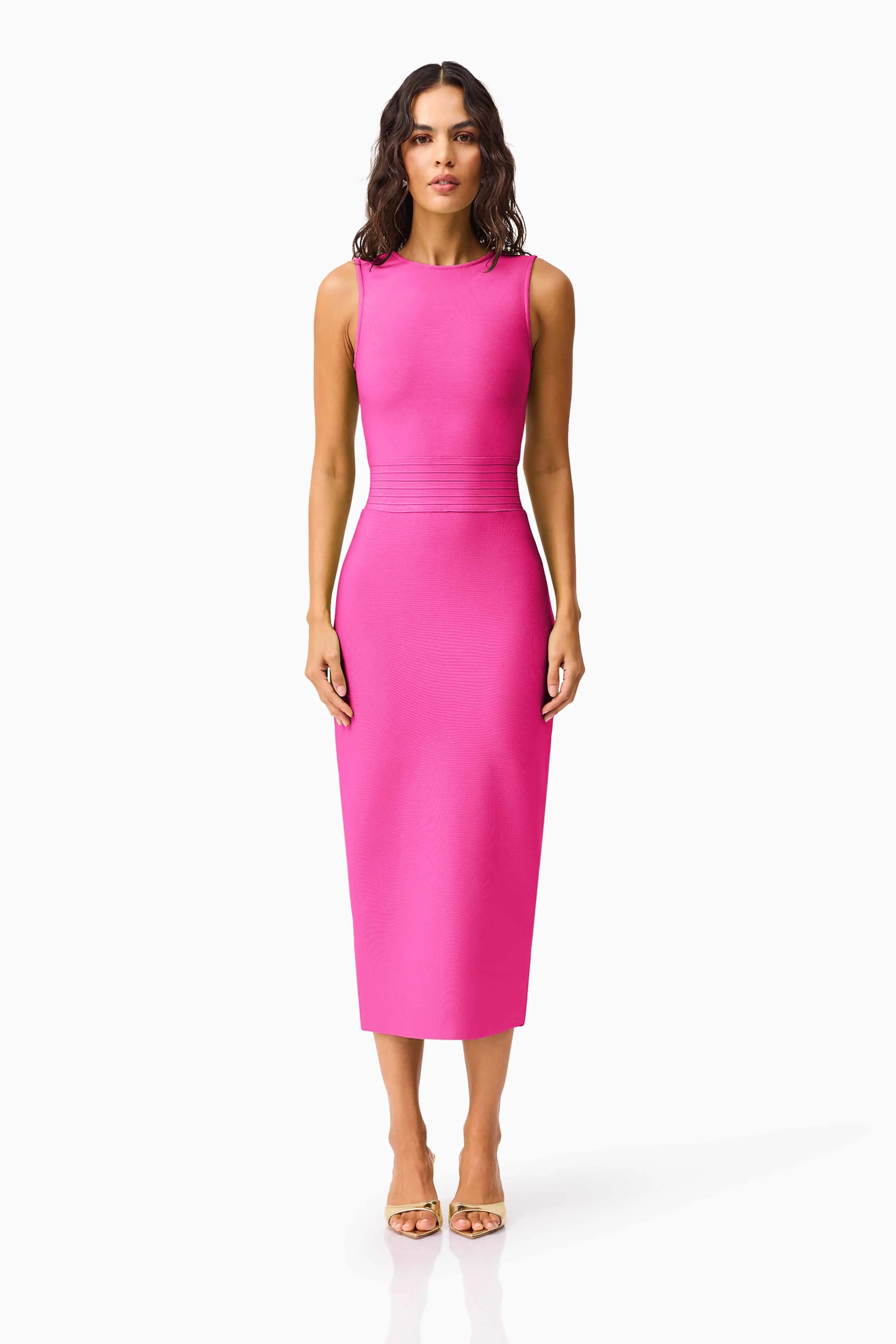 Seraphina Fitted Midi Dress in Pink sold by Elliatt