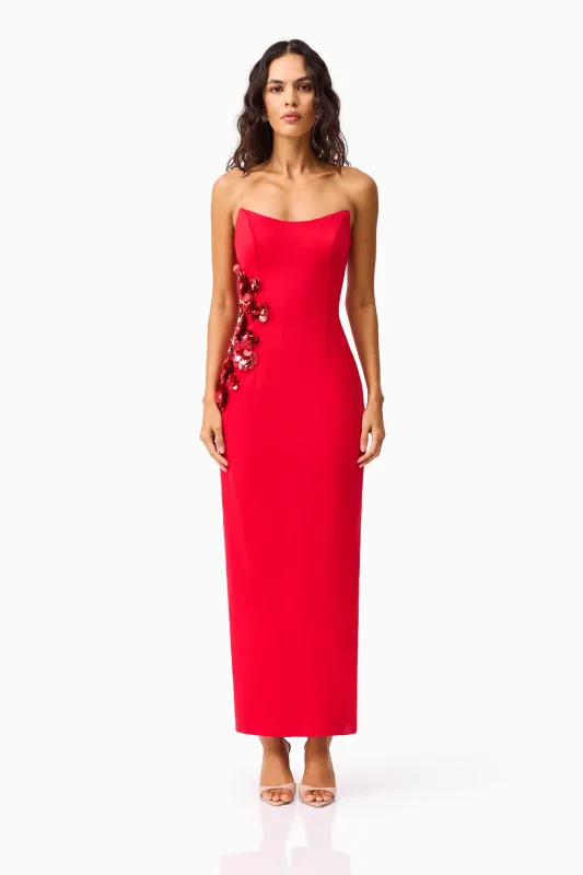 Yasmine Strapless Maxi Dress in Red sold by Elliatt