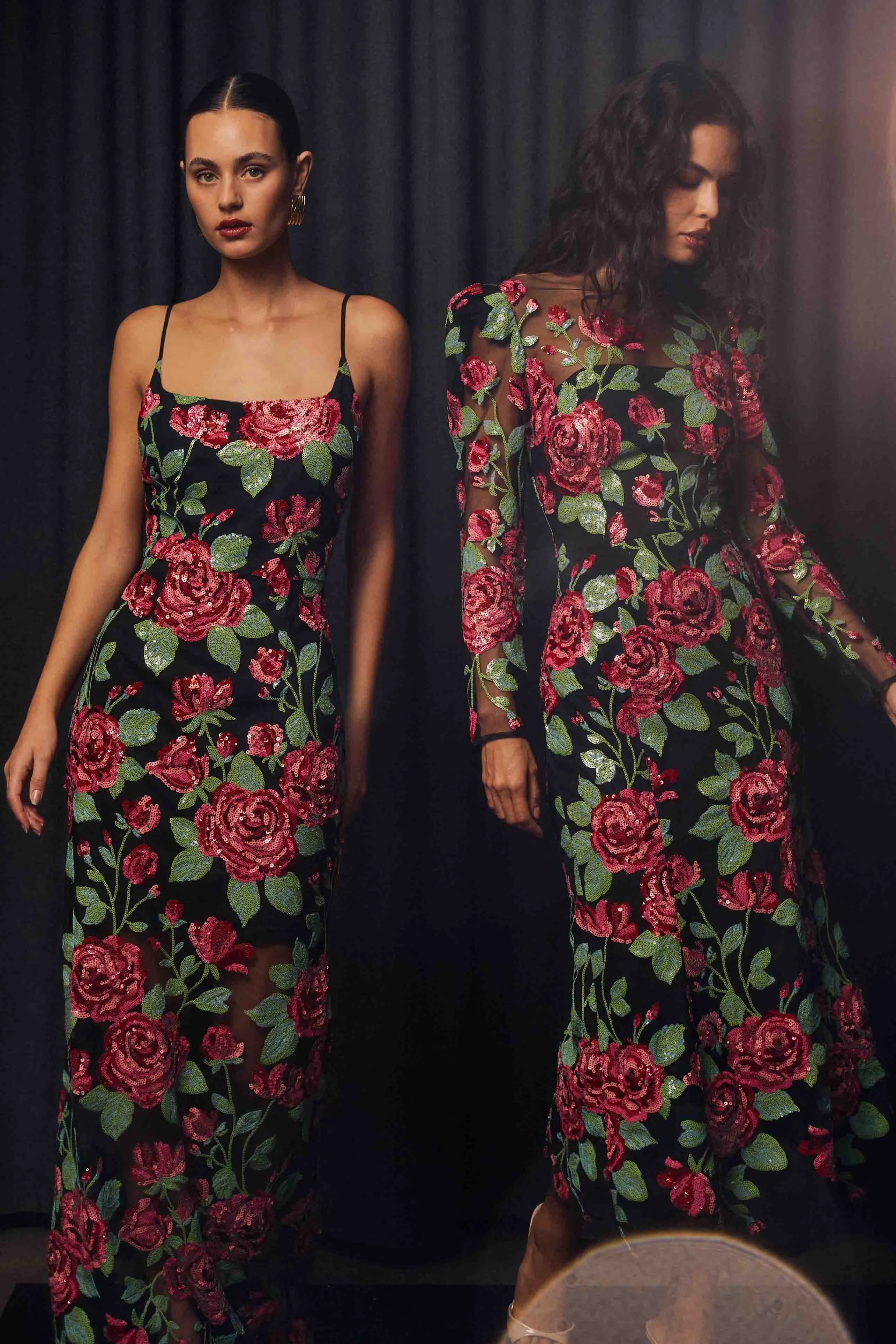 Lyra Sequin Long Sleeve Midi Dress in Pink & Green Floral sold by Elliatt product image thumbnail 2