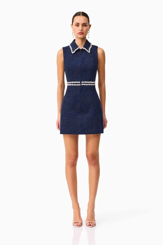 Melody Jacquard Mini Dress in Blue sold by Elliatt