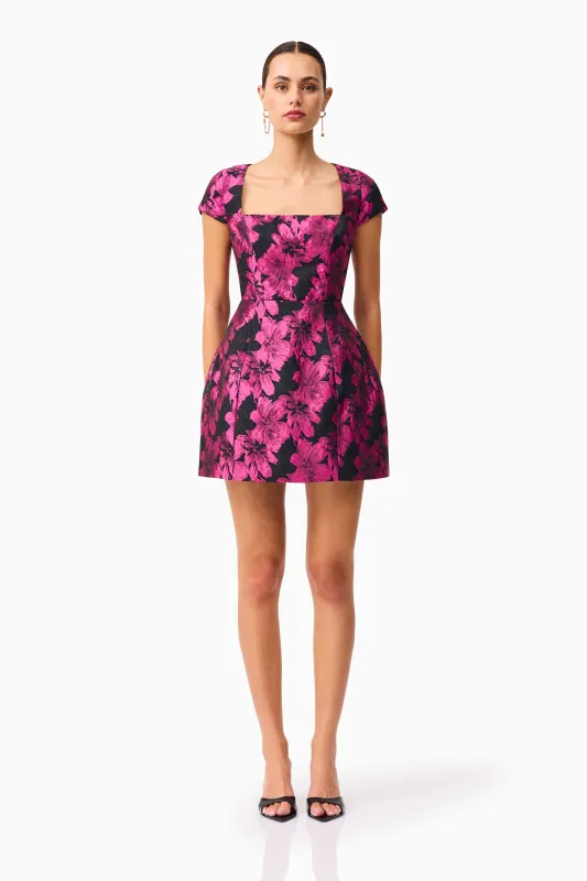 Holly Short Sleeve Mini Dress in Pink & Black Floral sold by Elliatt
