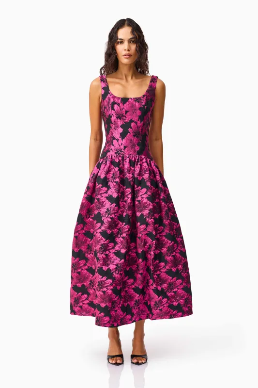 Holly A-Line Gown in Pink & Black Floral sold by Elliatt
