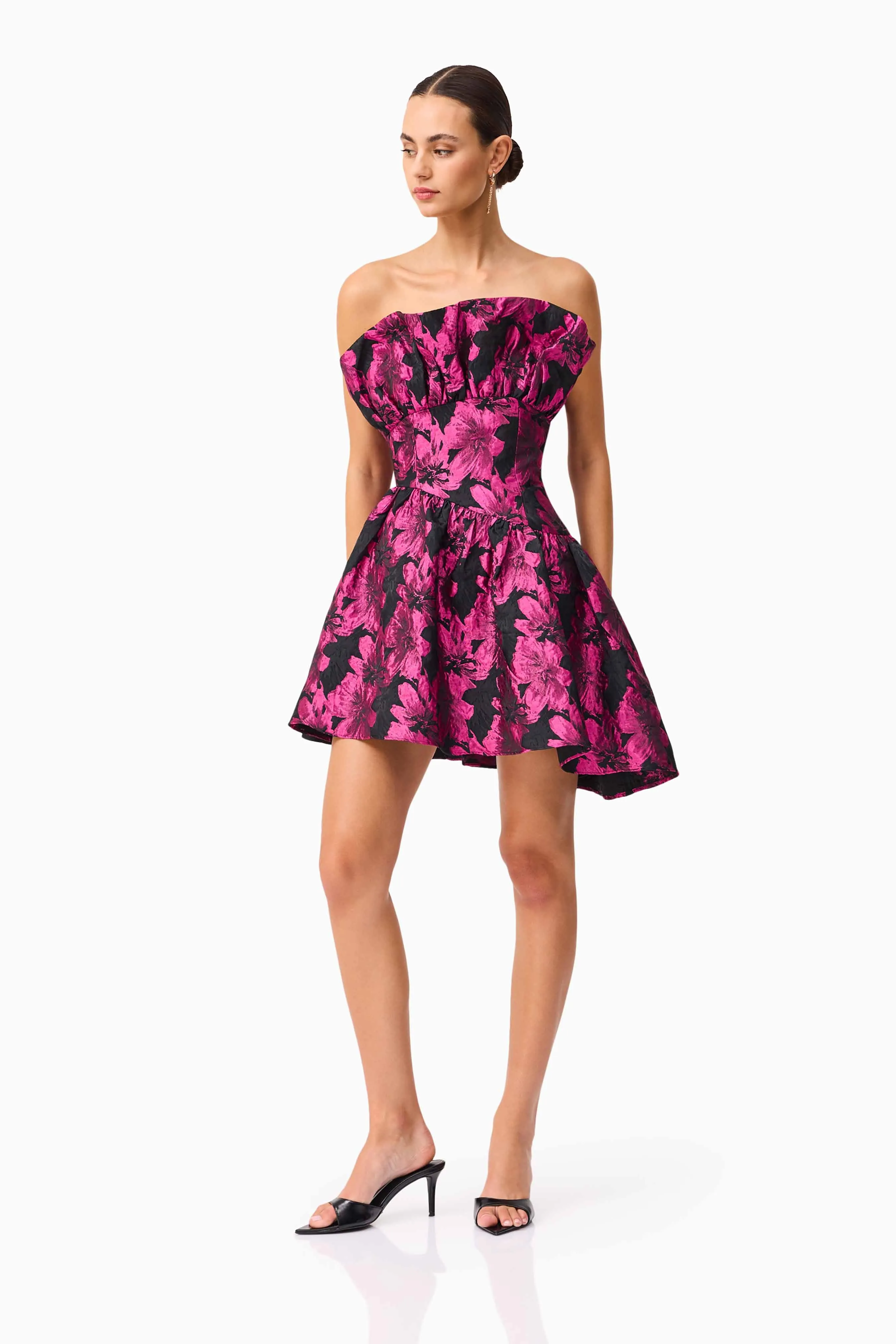 Holly Asymmetrical Mini Dress in Pink & Black Floral sold by Elliatt product image thumbnail 4