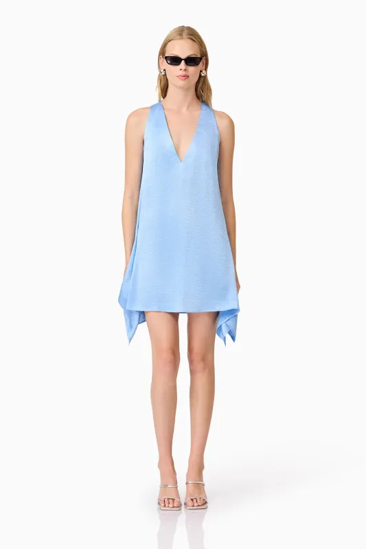 CURAAE Fleur Satin Mini Dress in Blue sold by Elliatt