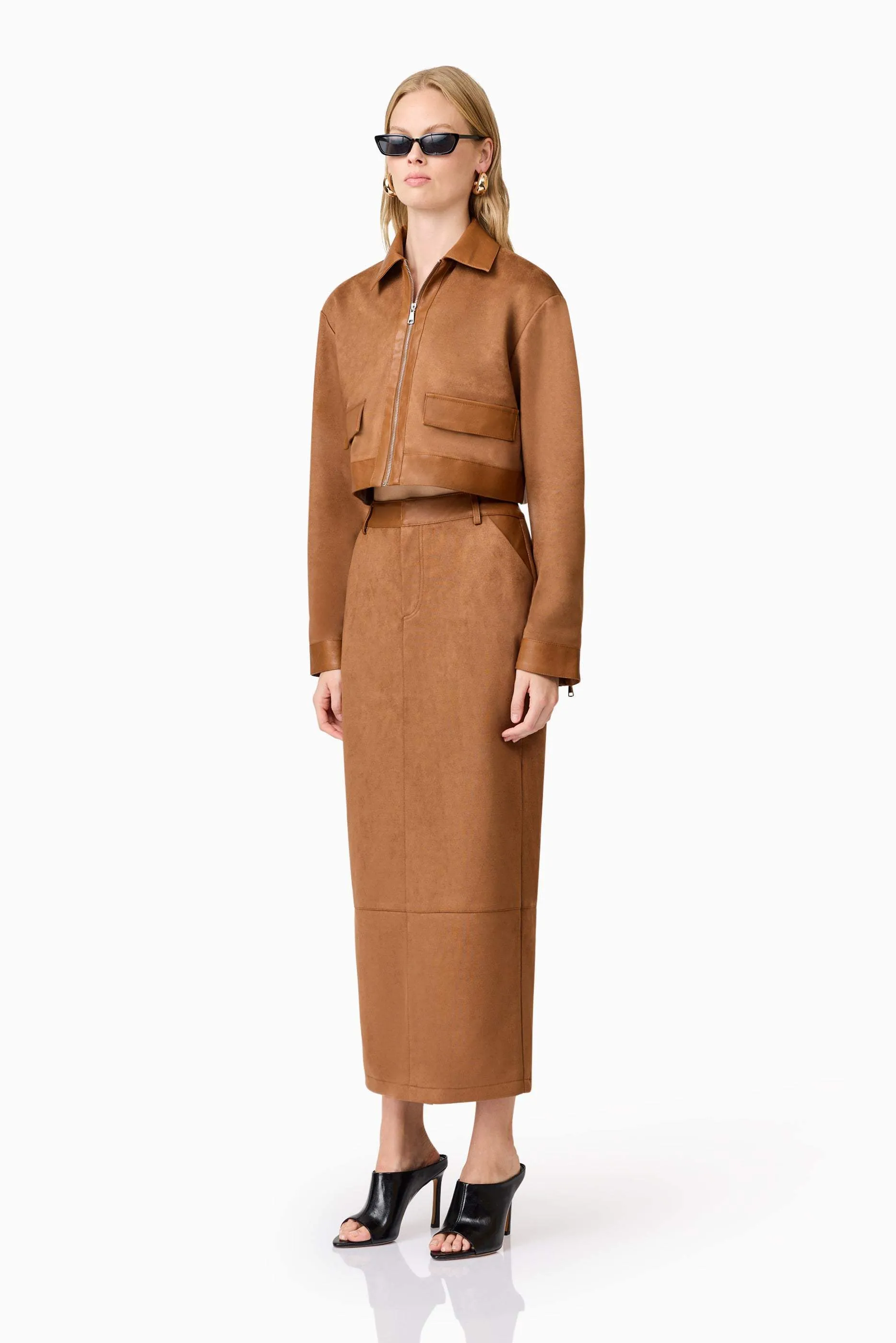 CURAAE Aroha Suede Cropped Jacket in Brown sold by Elliatt product image thumbnail 2