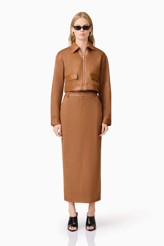 CURAAE Aroha Suede Cropped Jacket in Brown sold by Elliatt