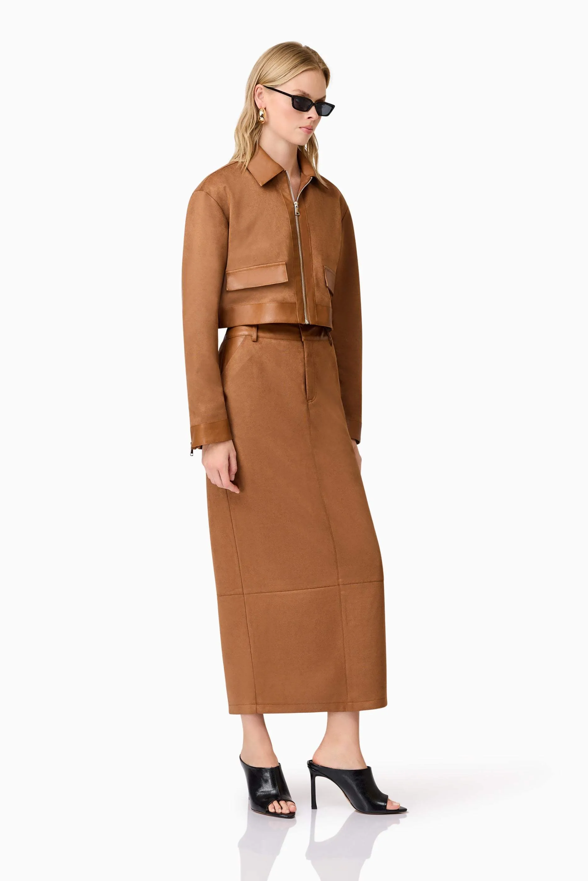 CURAAE Aroha Suede Cropped Jacket in Brown sold by Elliatt product image thumbnail 3