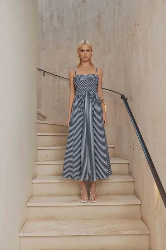CURAAE Spring Sun Dress in Navy Stripe sold by Elliatt