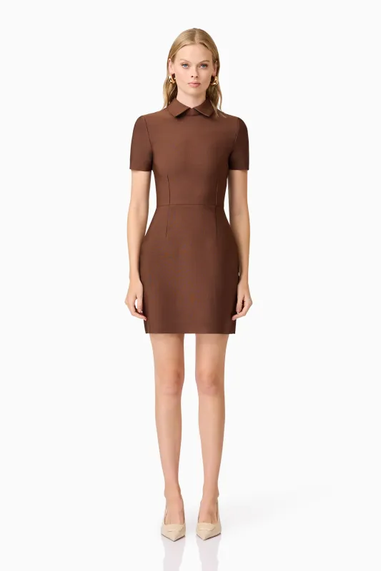 CURAAE Khloe Crepe Knit Mini Dress In Brown sold by Elliatt