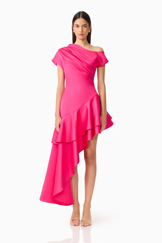 Livia Asymmetrical Gown in Pink sold by Elliatt