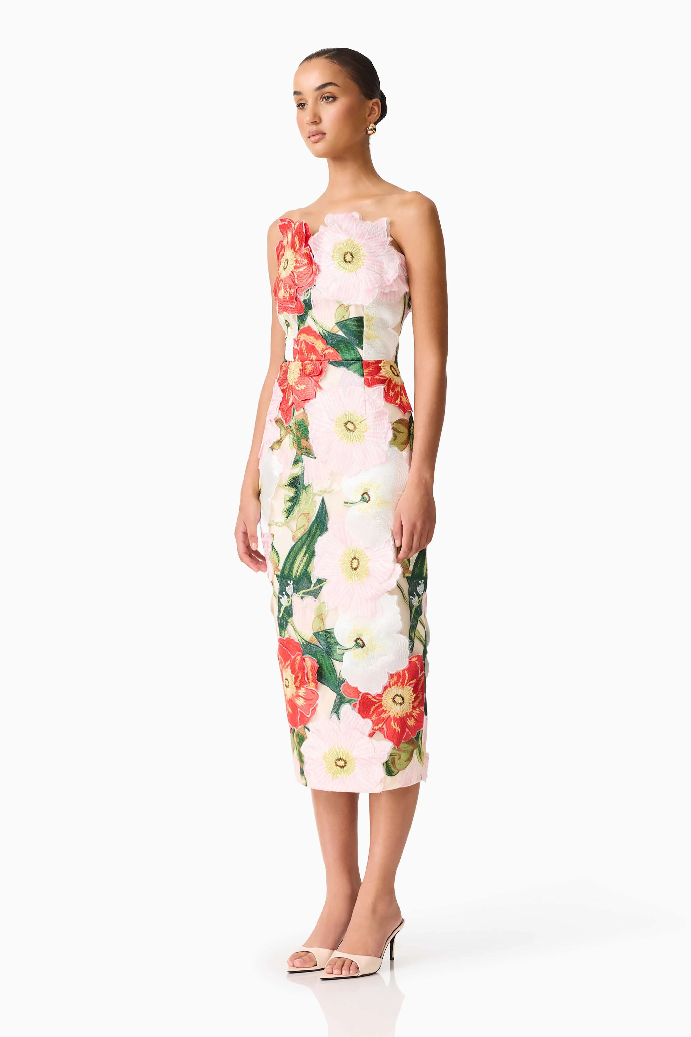 Solara Strapless Midi Dress in Pink Floral sold by Elliatt product image thumbnail 3