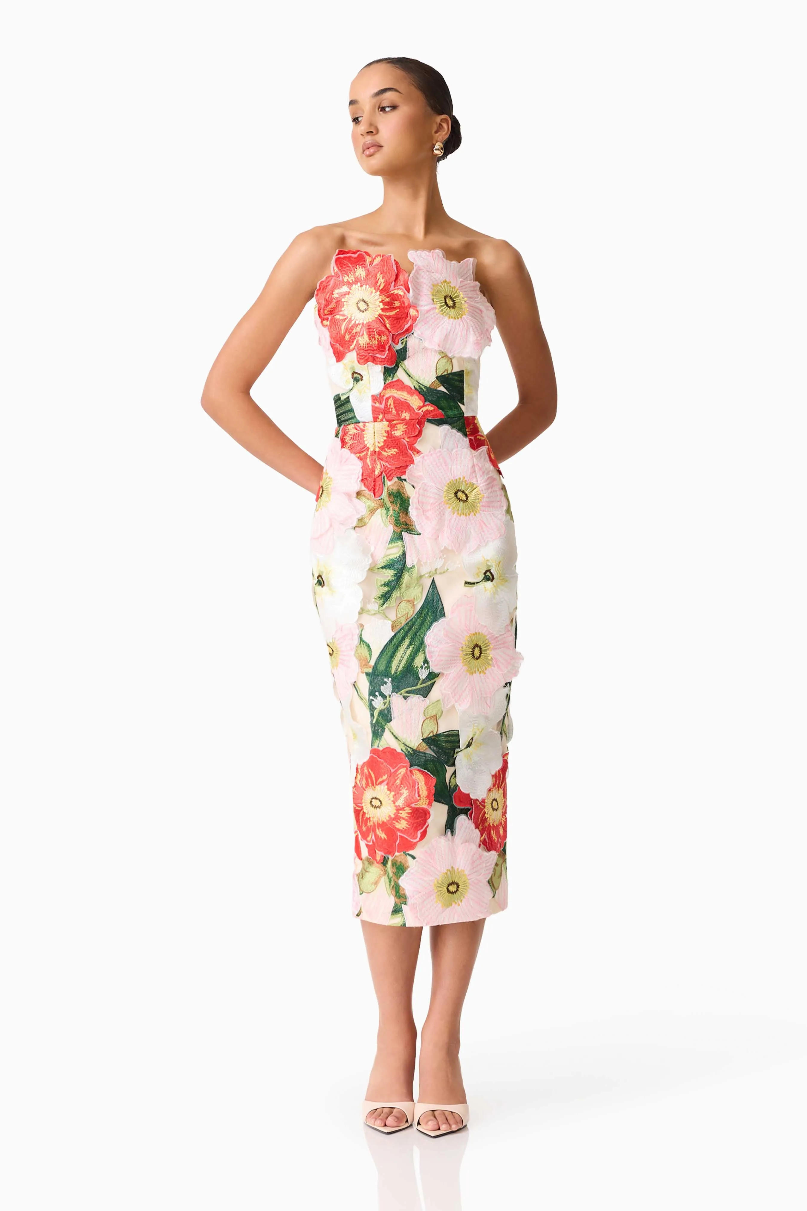 Solara Strapless Midi Dress in Pink Floral sold by Elliatt product image thumbnail 4