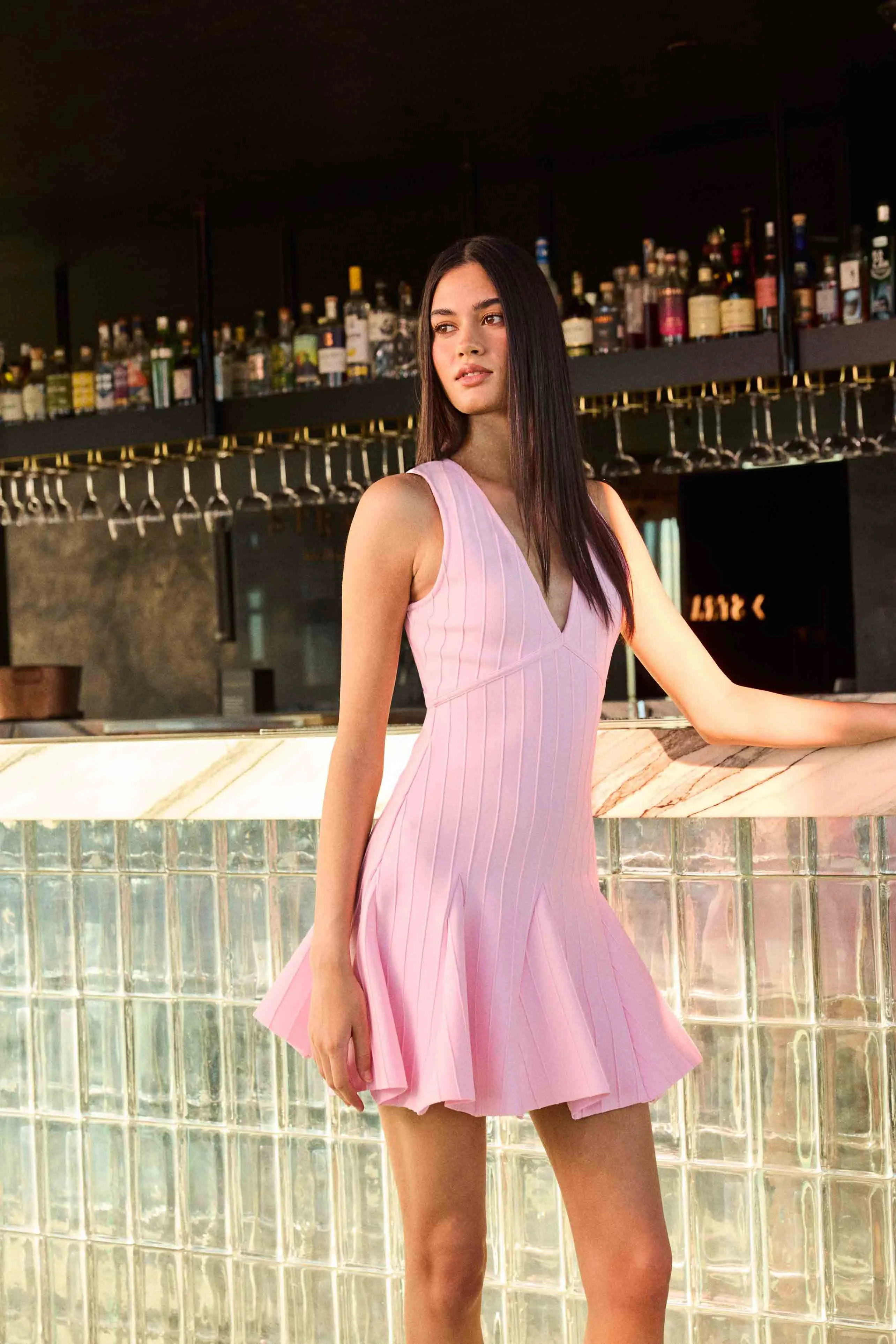 Marla V-Neck Mini Dress in Pink sold by Elliatt product image thumbnail 2