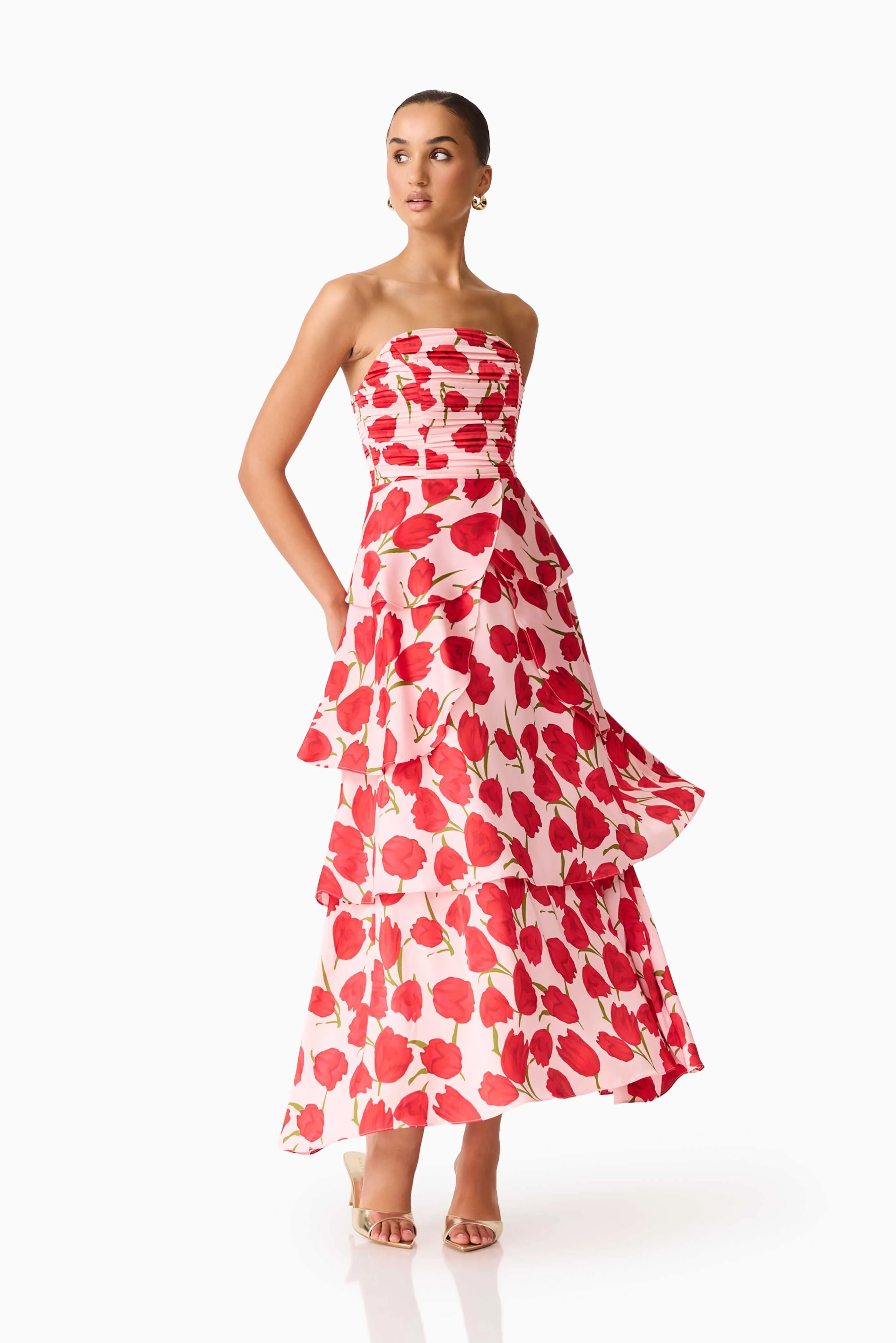 Melia Tiered Gown in Pink & Red Floral sold by Elliatt product image thumbnail 4