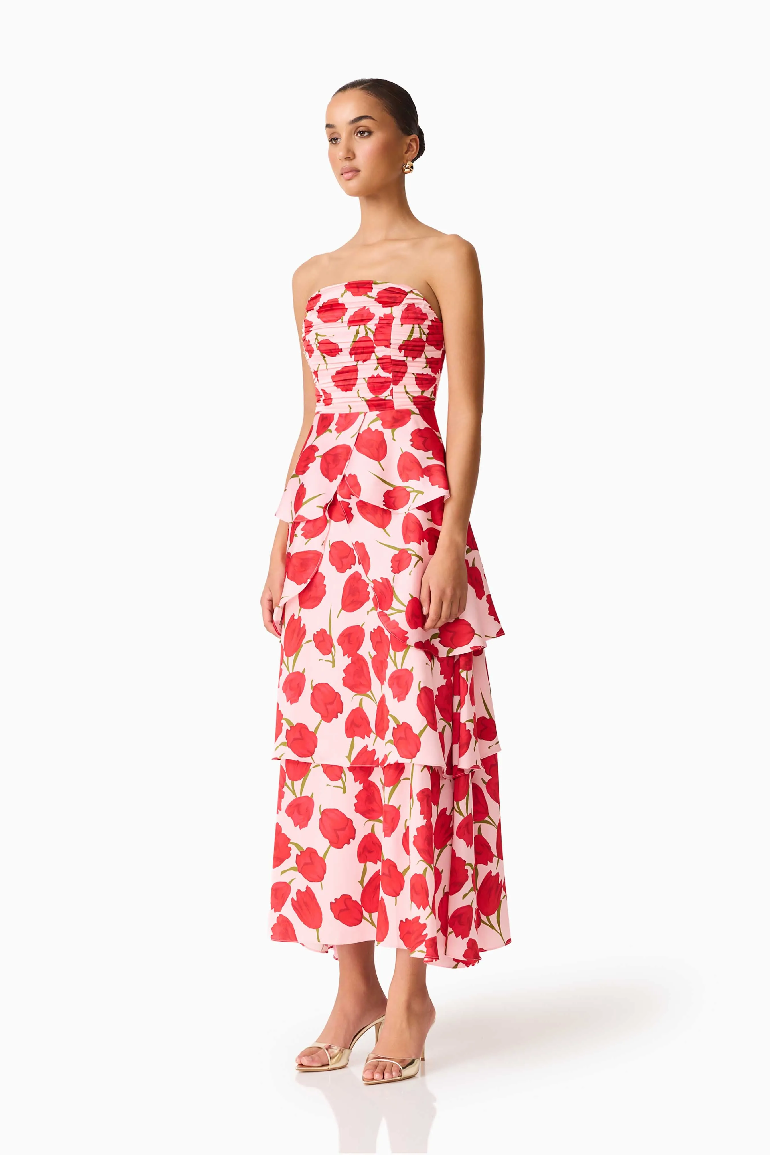Melia Tiered Gown in Pink & Red Floral sold by Elliatt product image thumbnail 3