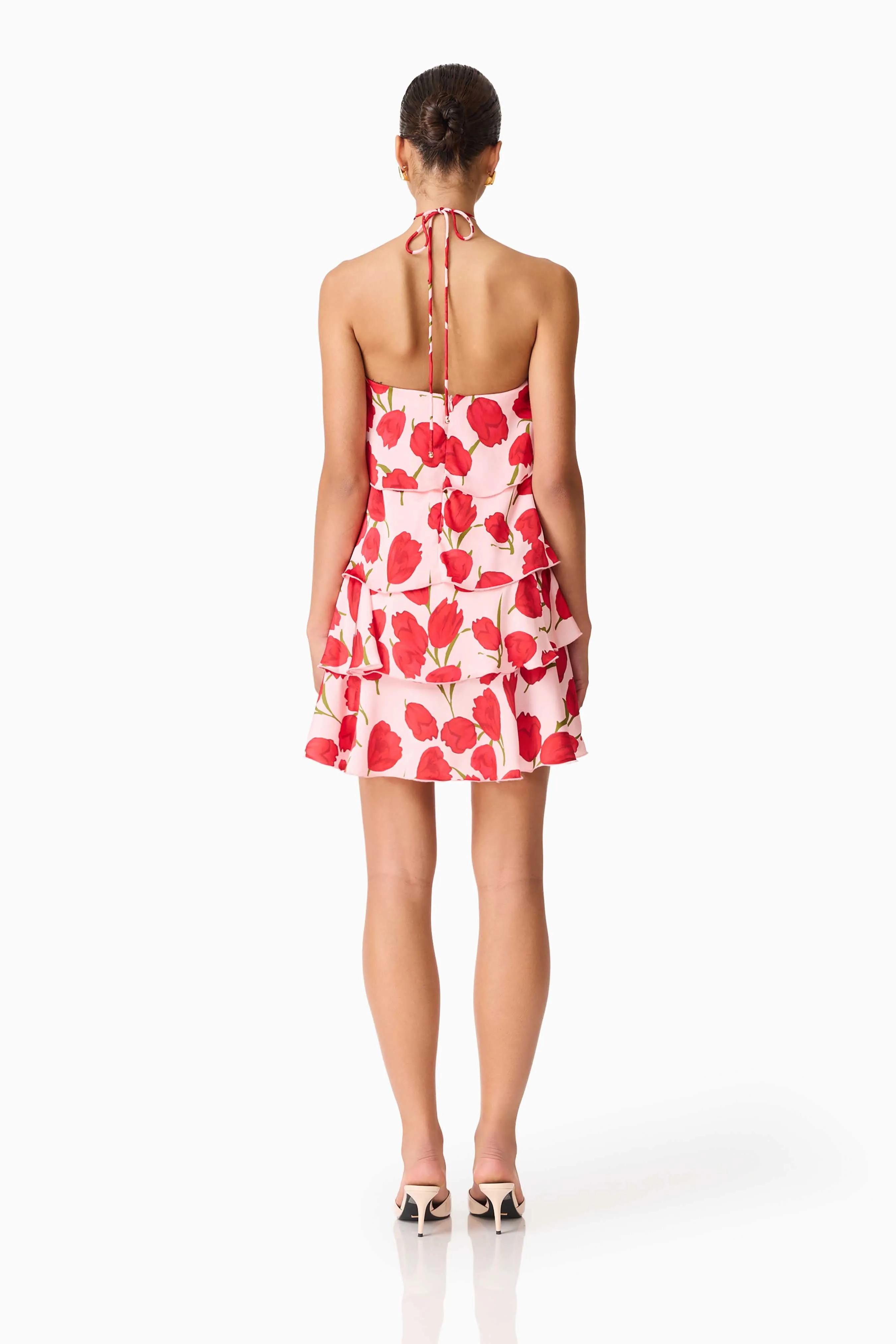 Melia Halter Mini Dress in Pink & Red Floral sold by Elliatt product image thumbnail 5