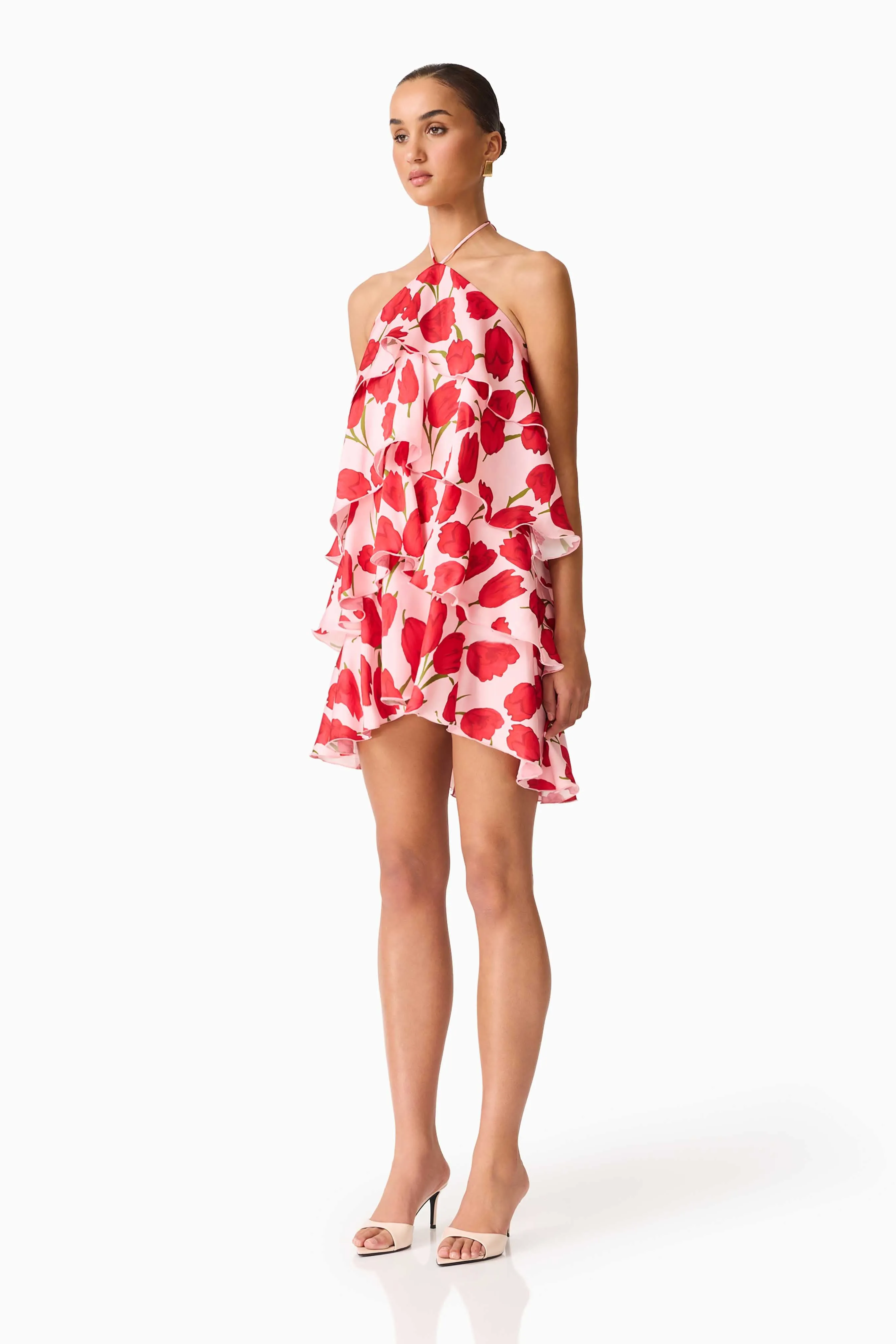 Melia Halter Mini Dress in Pink & Red Floral sold by Elliatt product image thumbnail 3