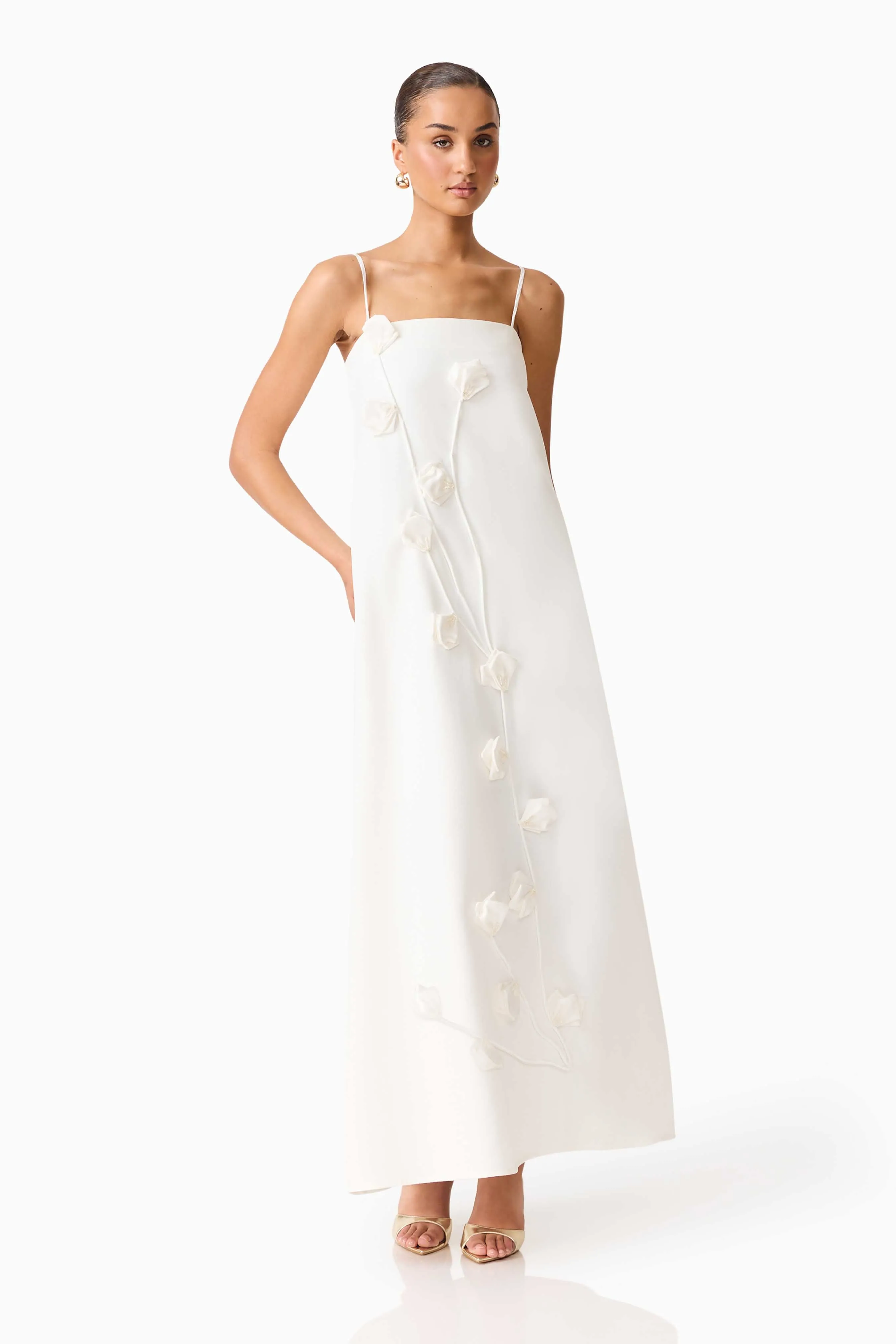 Nolana Floral Applique Gown in White sold by Elliatt product image thumbnail 4