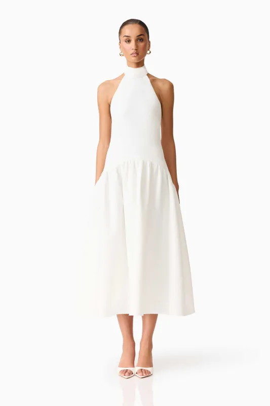Nolana Halter Midi Dress in White sold by Elliatt