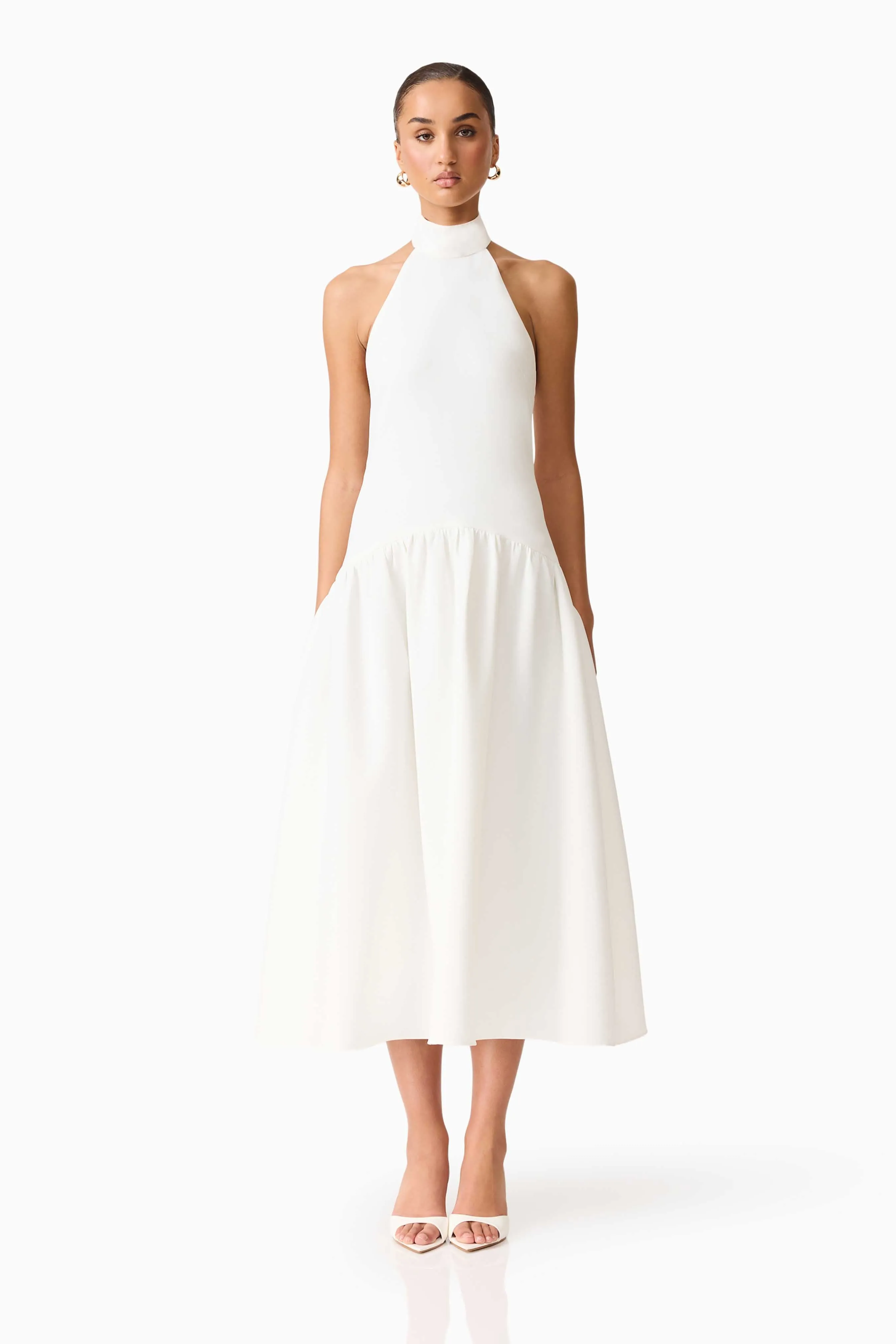 Nolana Halter Midi Dress in White sold by Elliatt