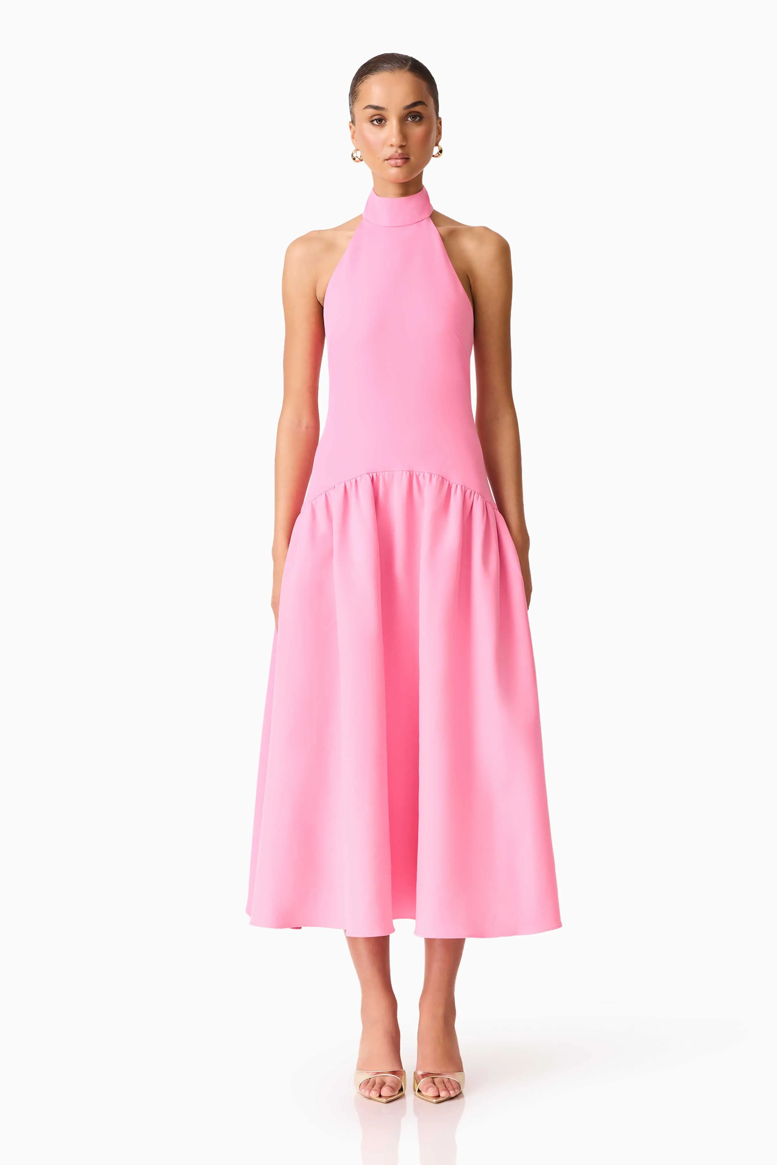 Nolana Halter Midi Dress in Pink sold by Elliatt
