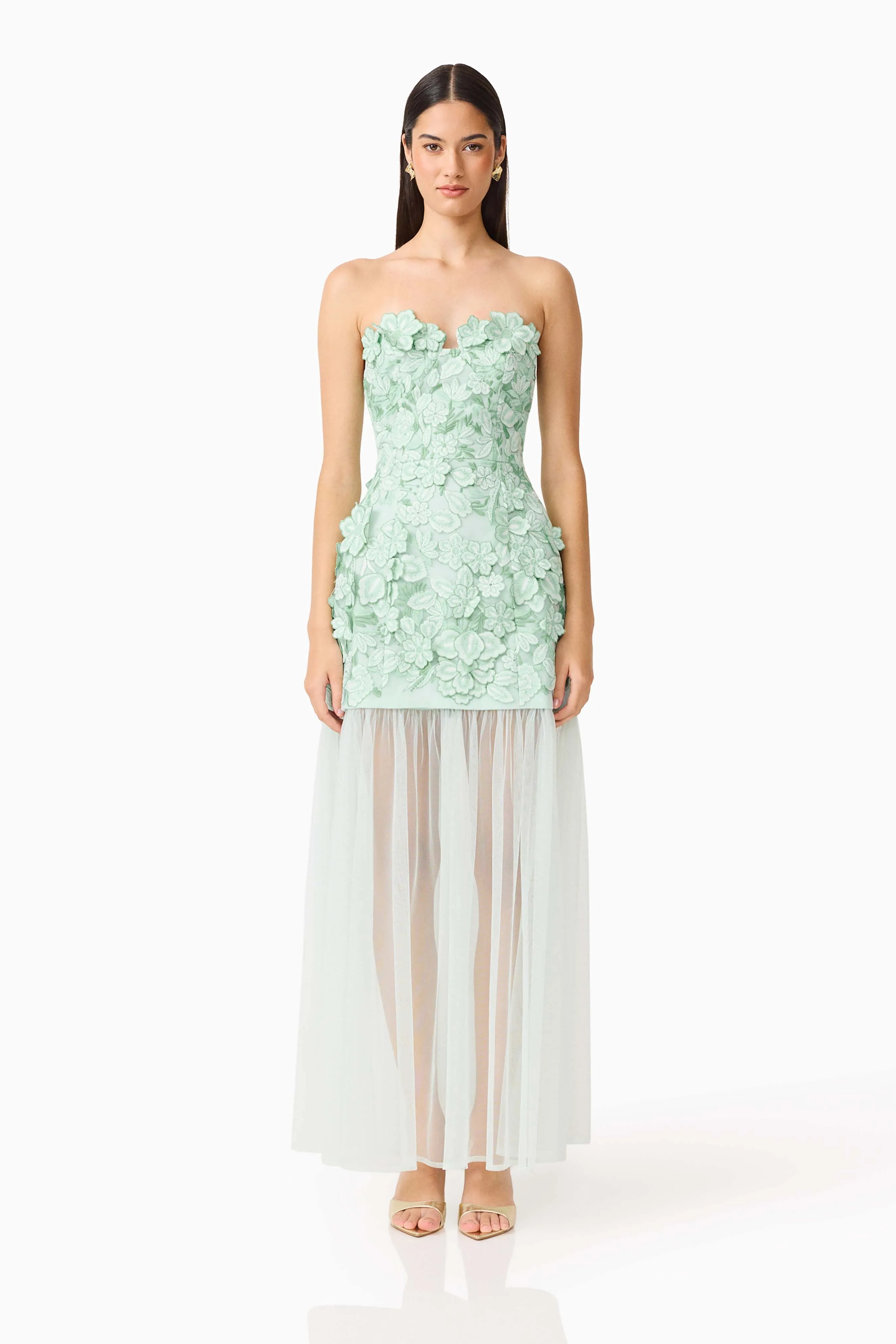 Roseate Strapless Maxi Dress in Mint Green sold by Elliatt
