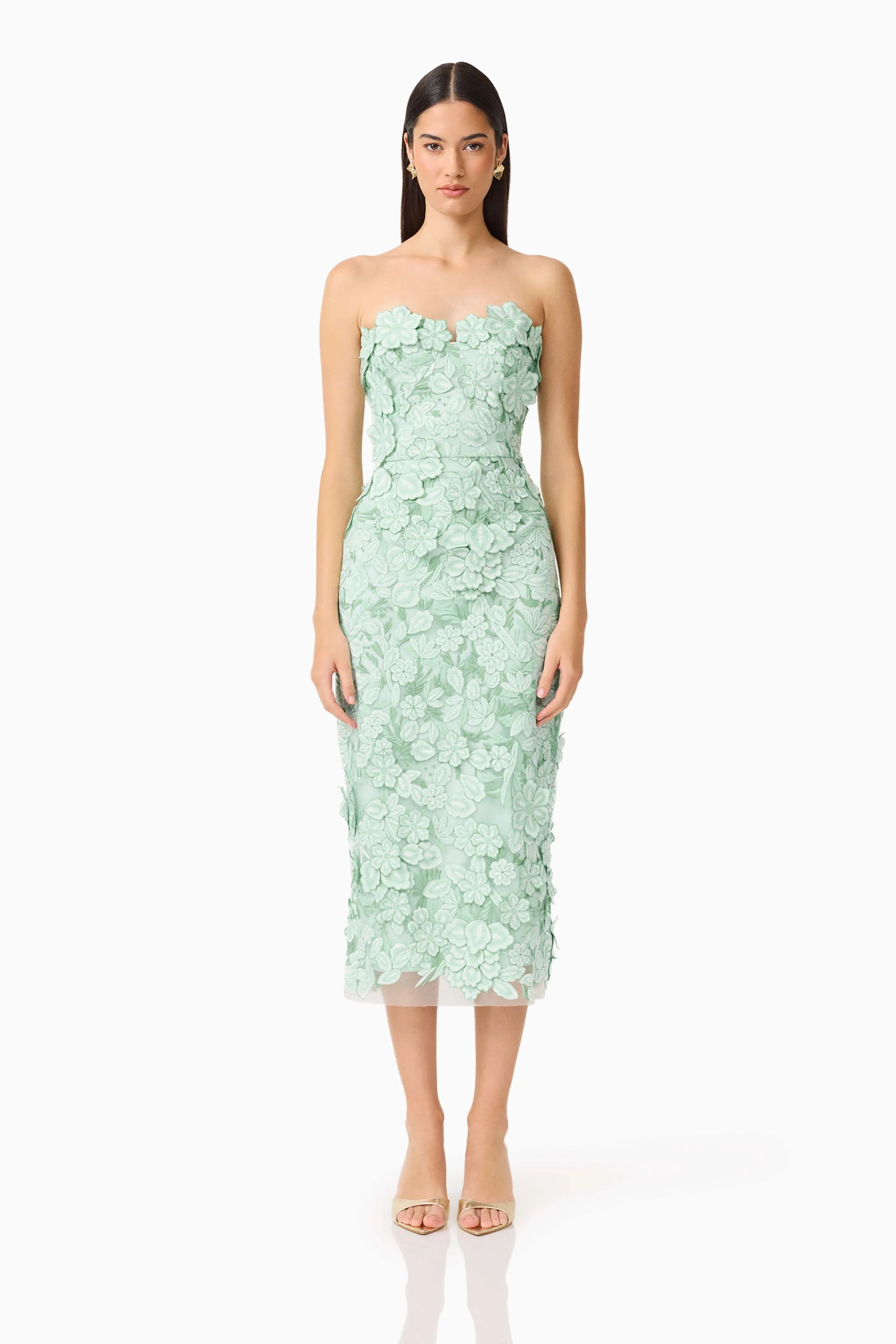 Roseate Strapless Midi Dress in Mint Green sold by Elliatt