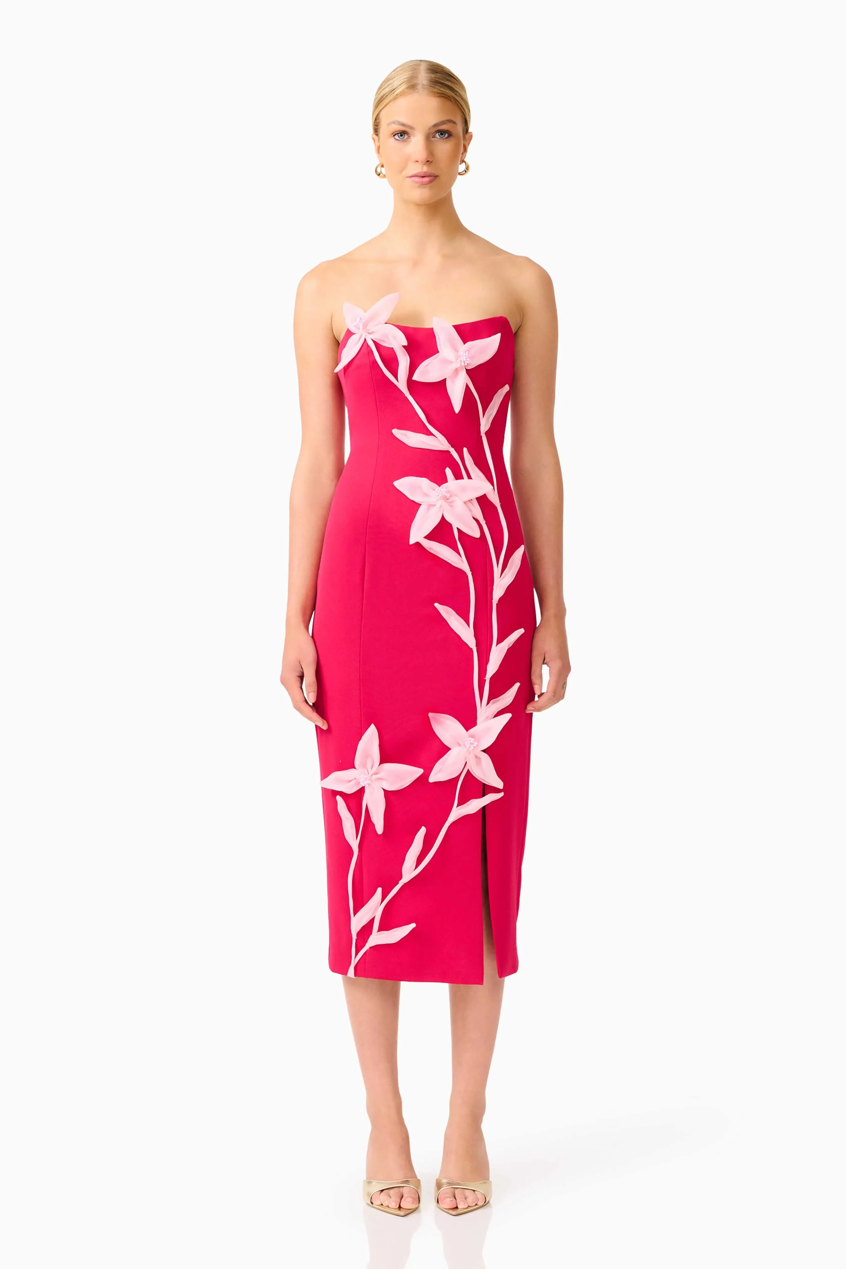 Ilaria Strapless Midi Dress in Red sold by Elliatt