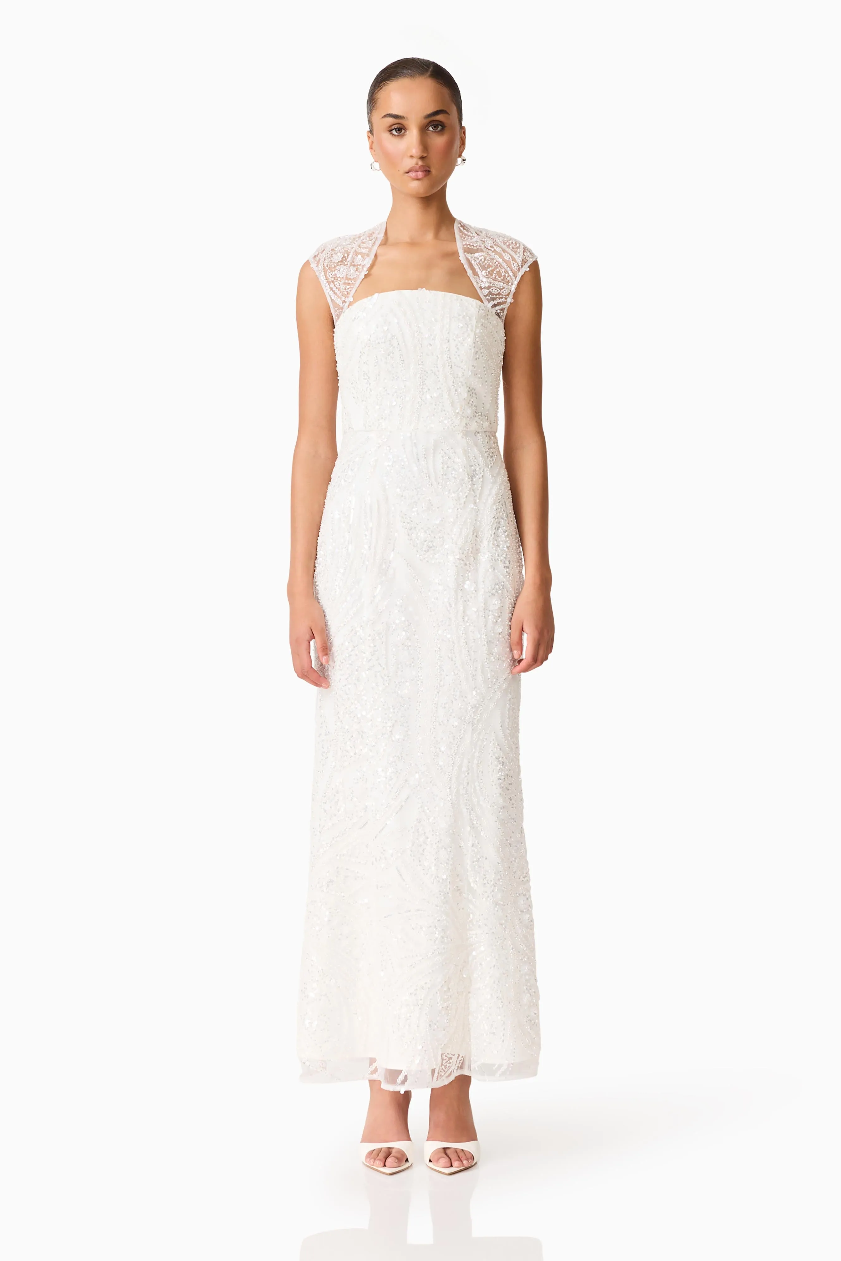 Daelia Embellished Gown White sold by Elliatt