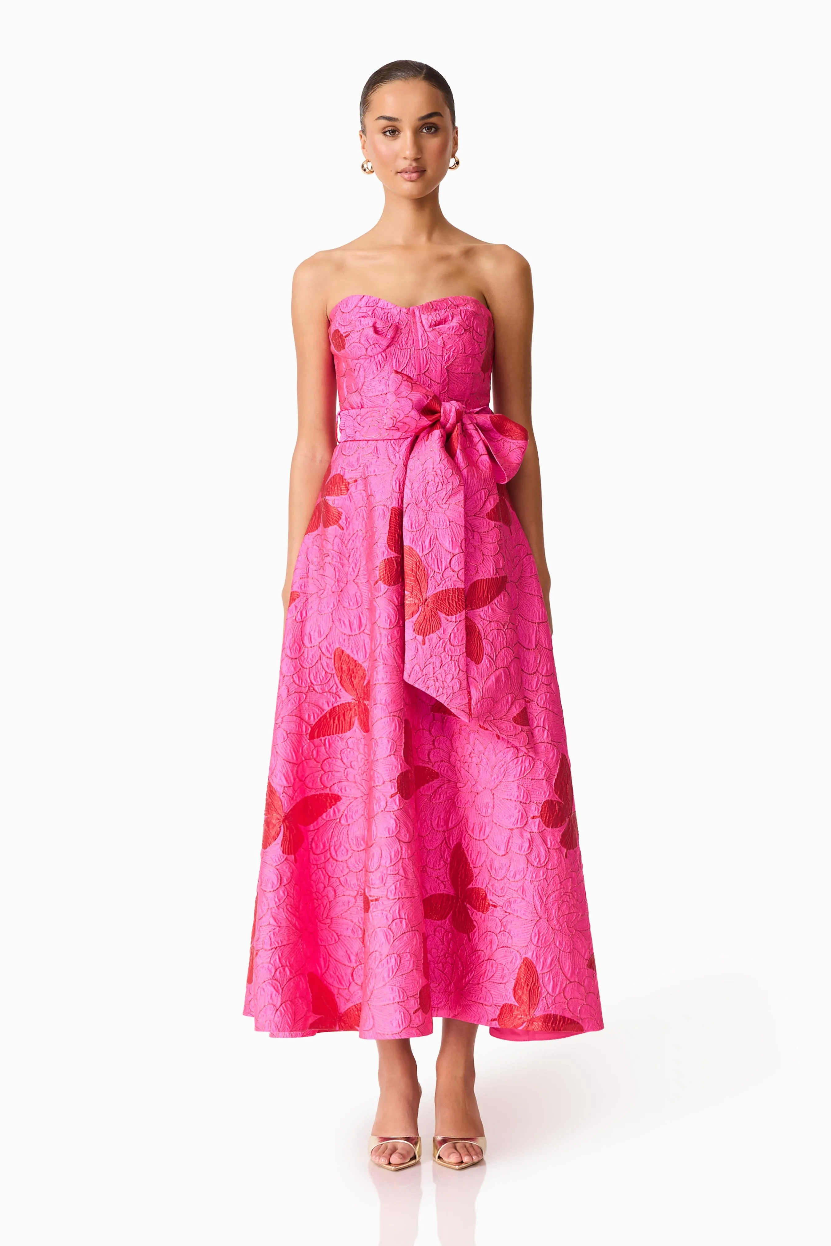 Lorena Jacquard Strapless Gown in Pink sold by Elliatt