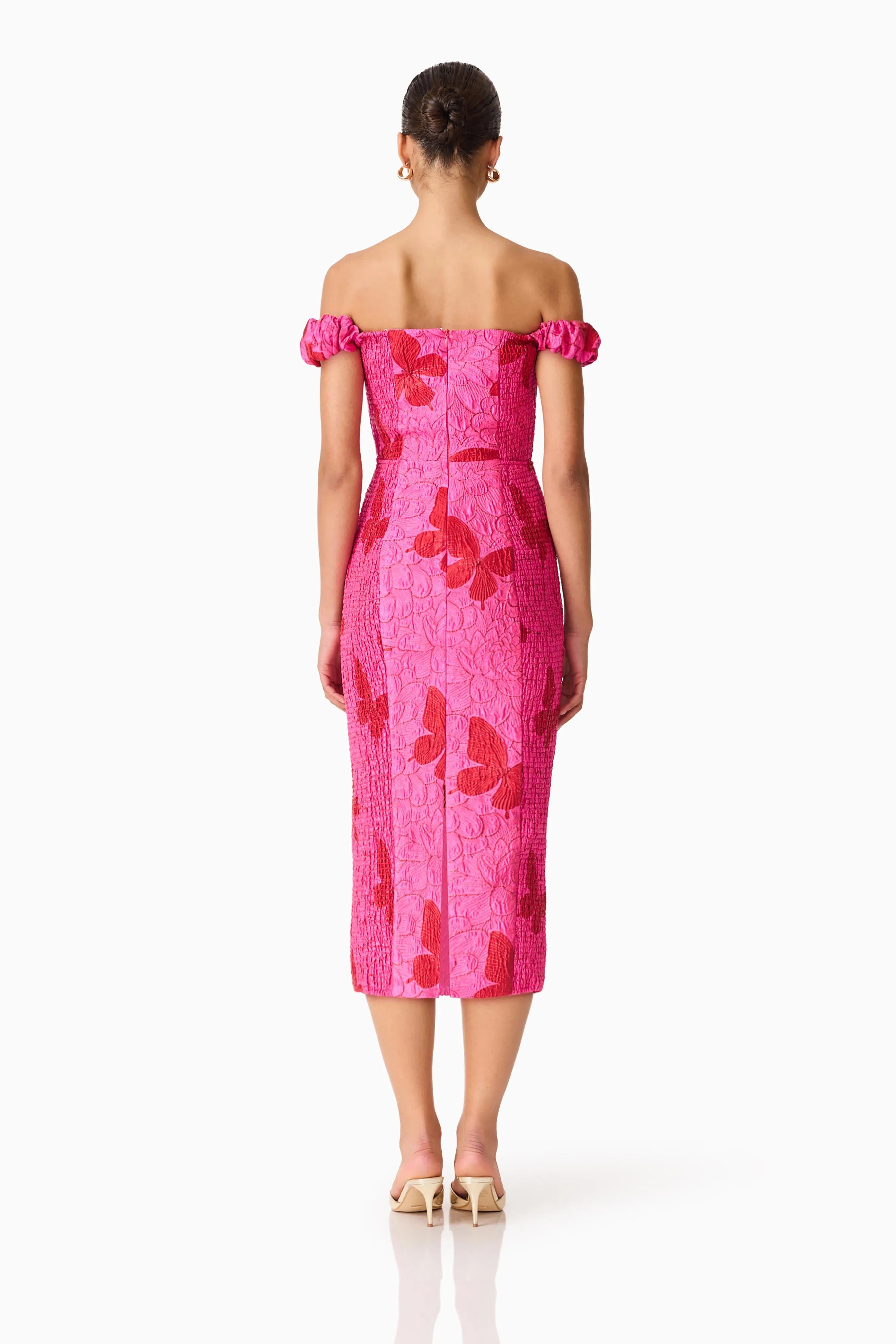 Lorena Jacquard Off Shoulder Midi Dress in Pink sold by Elliatt product image thumbnail 4