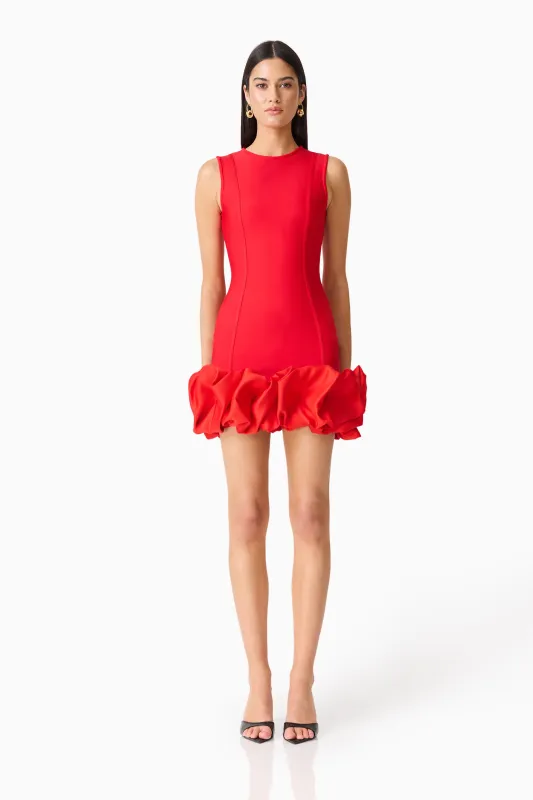 Celia Bubble Mini Dress in Red made by Elliatt