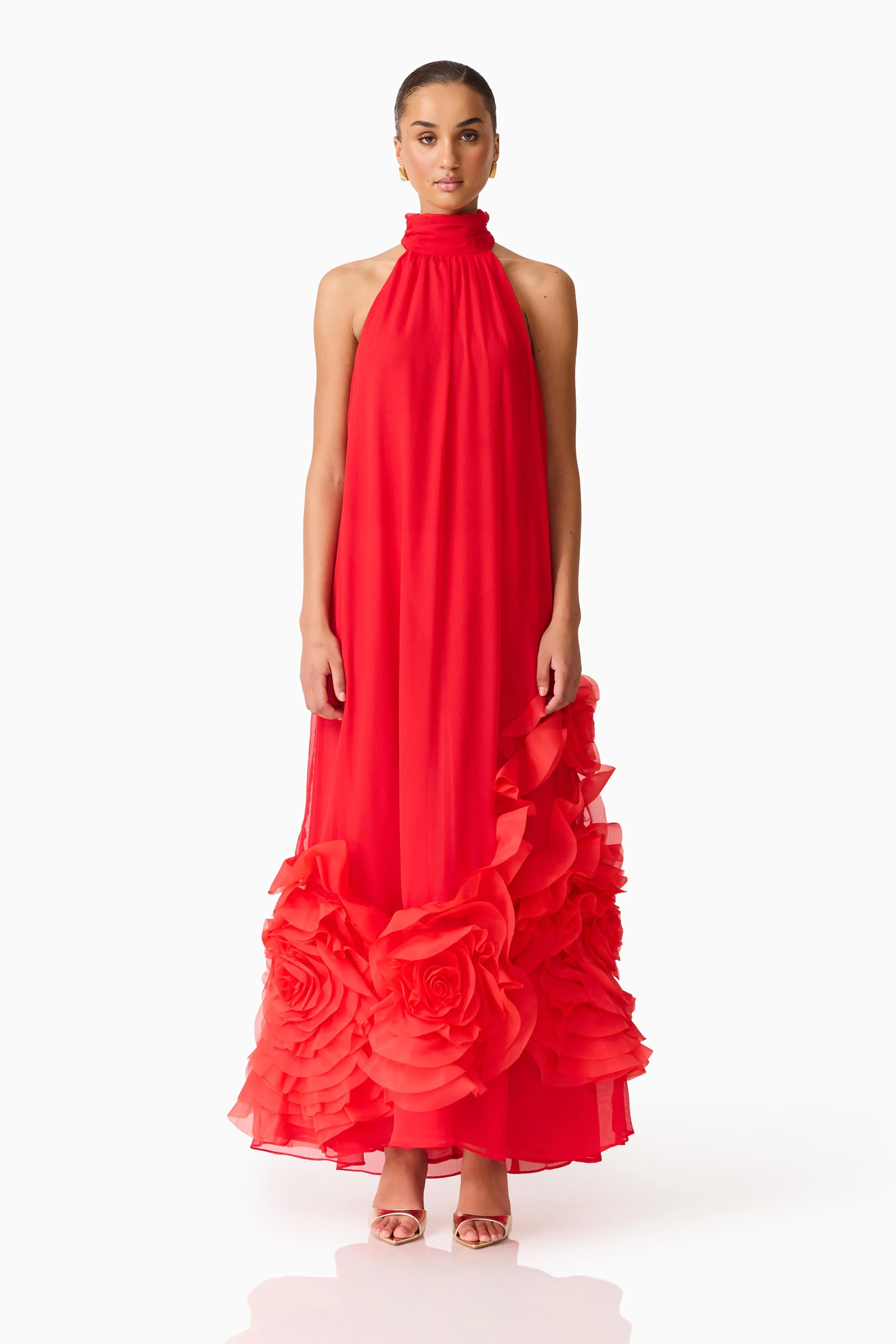 Evelin Halter Gown in Red sold by Elliatt