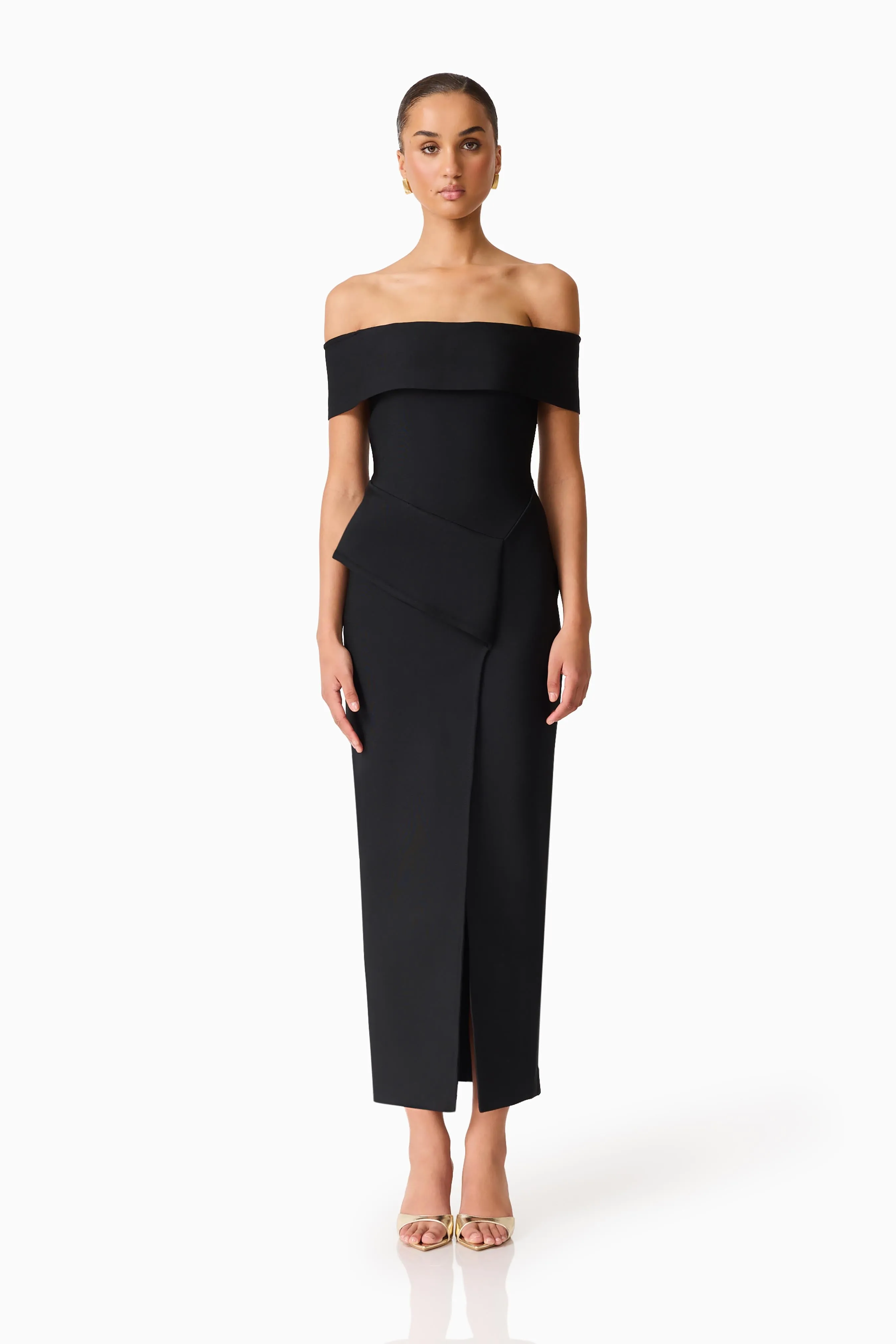 Celia Off The Shoulder Gown in Black sold by Elliatt