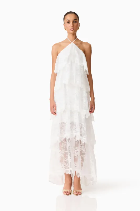 Evelin Lace Gown in White sold by Elliatt