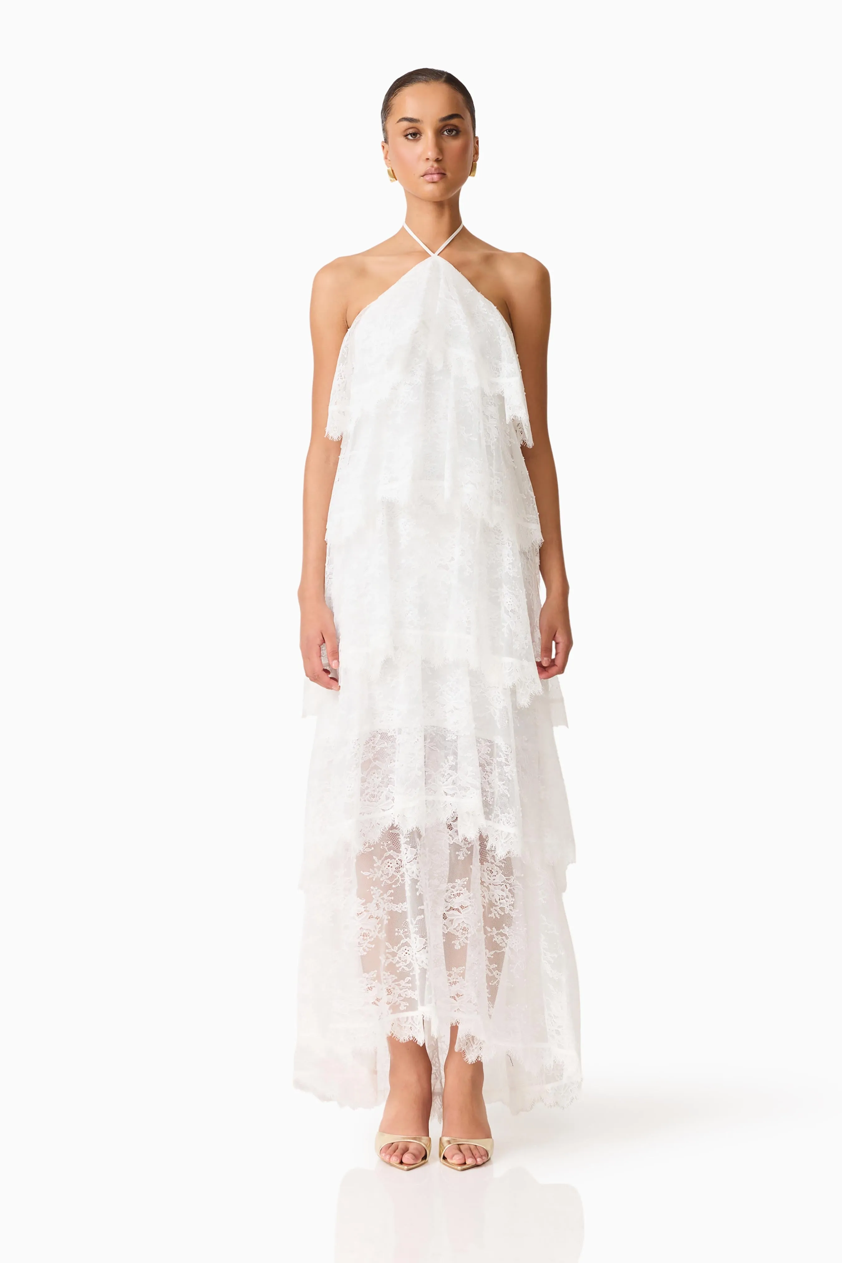 Evelin Lace Gown in White sold by Elliatt