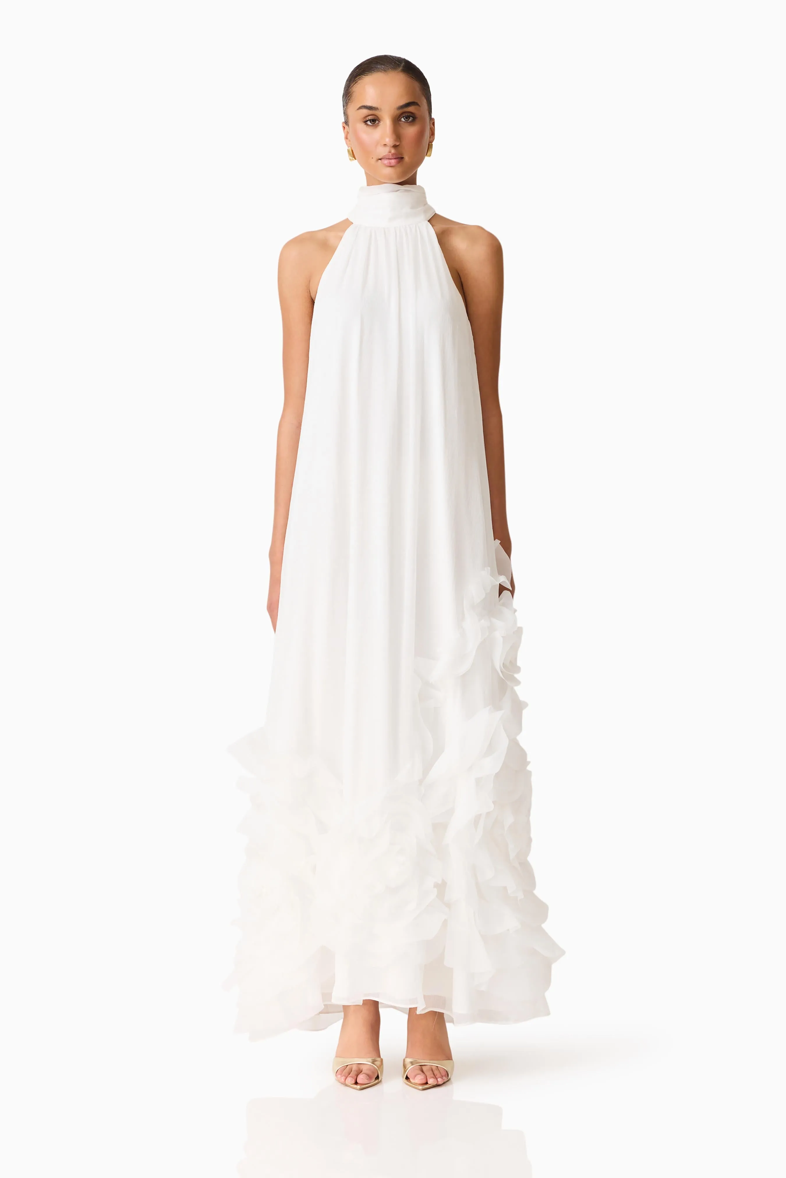 Evelin Halter Gown in White sold by Elliatt