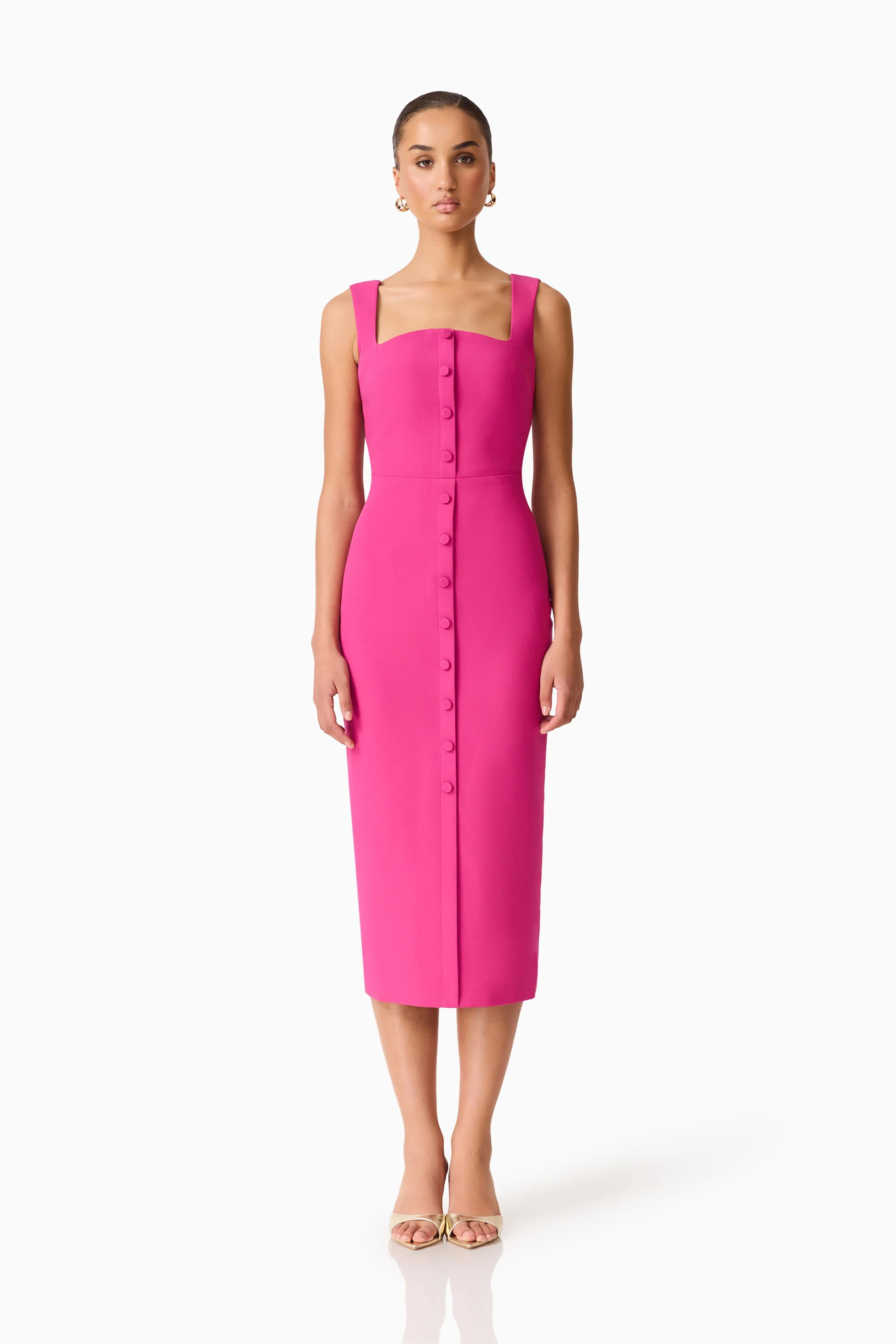 Elva Fitted Midi Dress in Pink sold by Elliatt