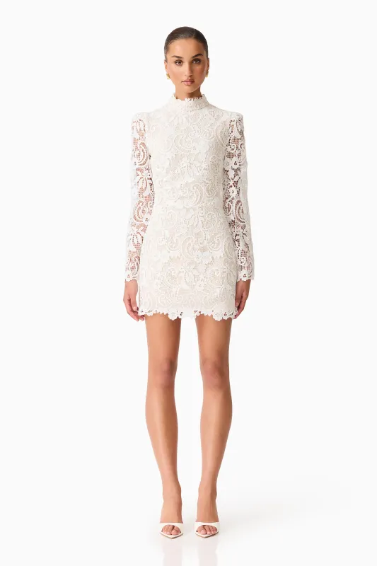 Cora Long Sleeve Mini Dress in White sold by Elliatt