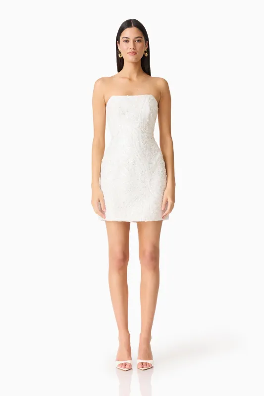 Daelia Strapless Mini Dress in White sold by Elliatt