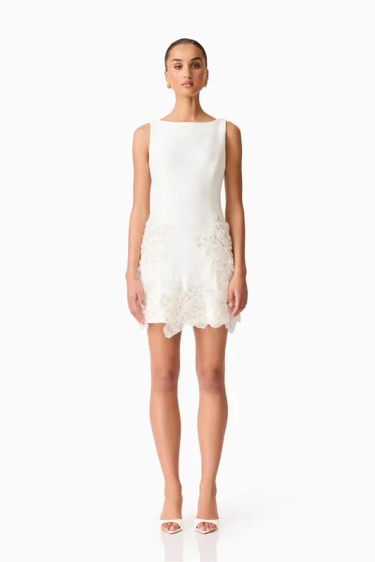Skye Embellished Mini Dress in White sold by Elliatt