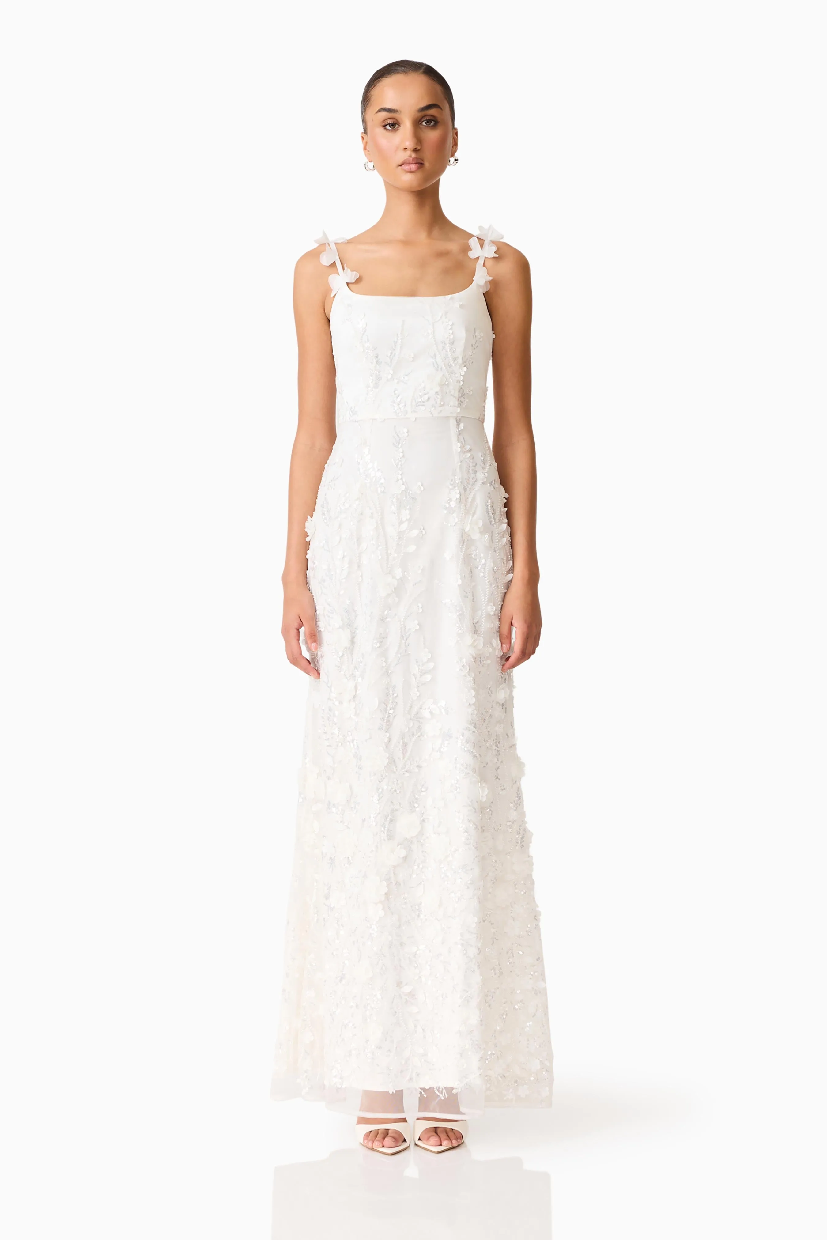 Rina Beaded Gown in White sold by Elliatt
